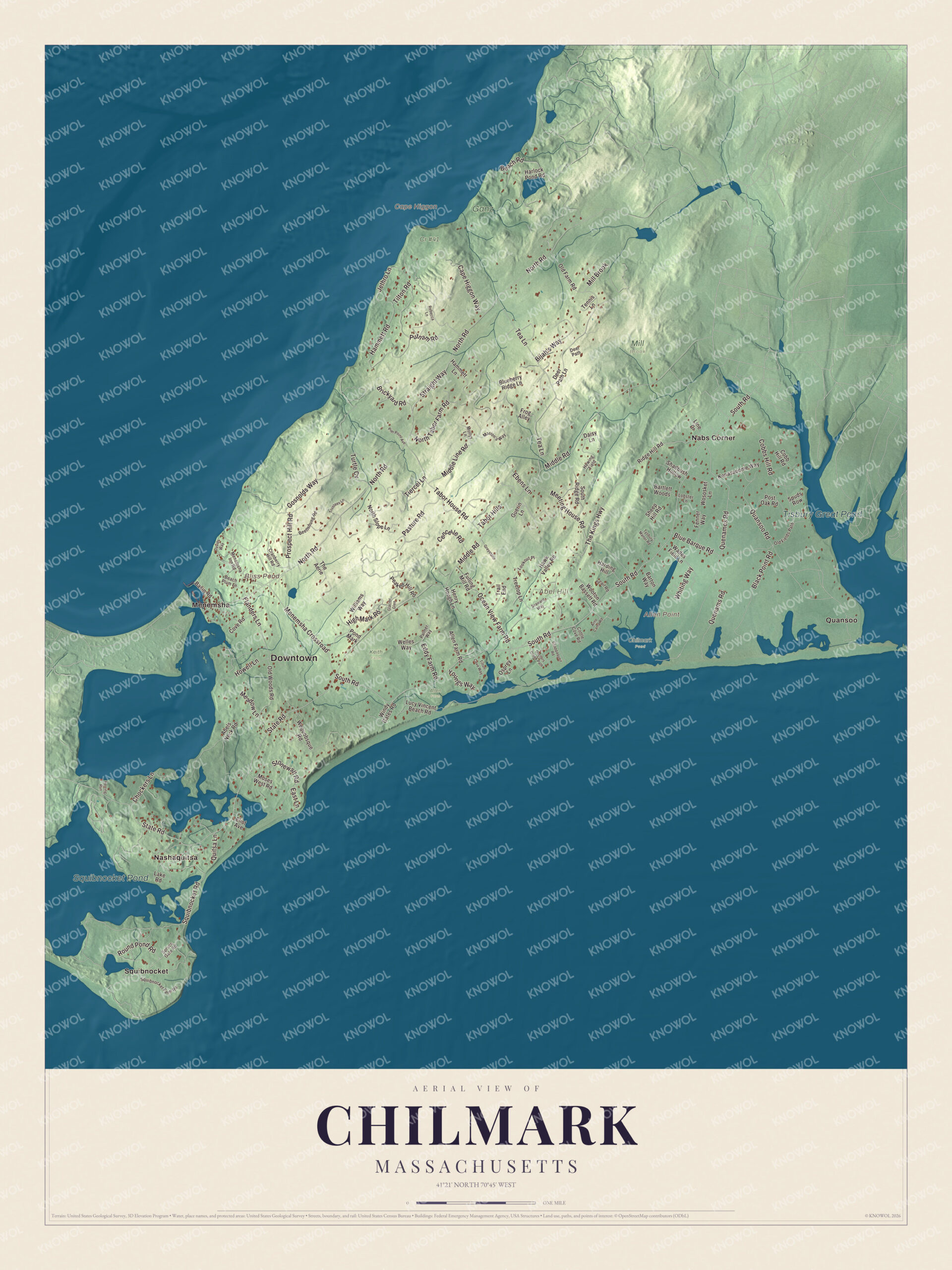 Map of Chilmark, Massachusetts, with State Road, Menemsha and Squibnocket Pond