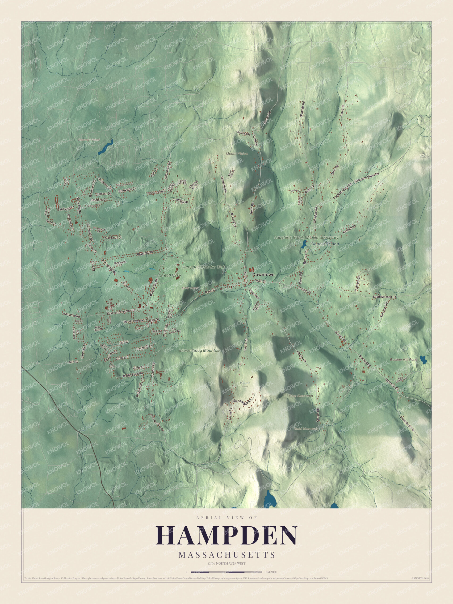Map of Hampden, Massachusetts, with Scantic Road, Glendale Road and Pine Mountain