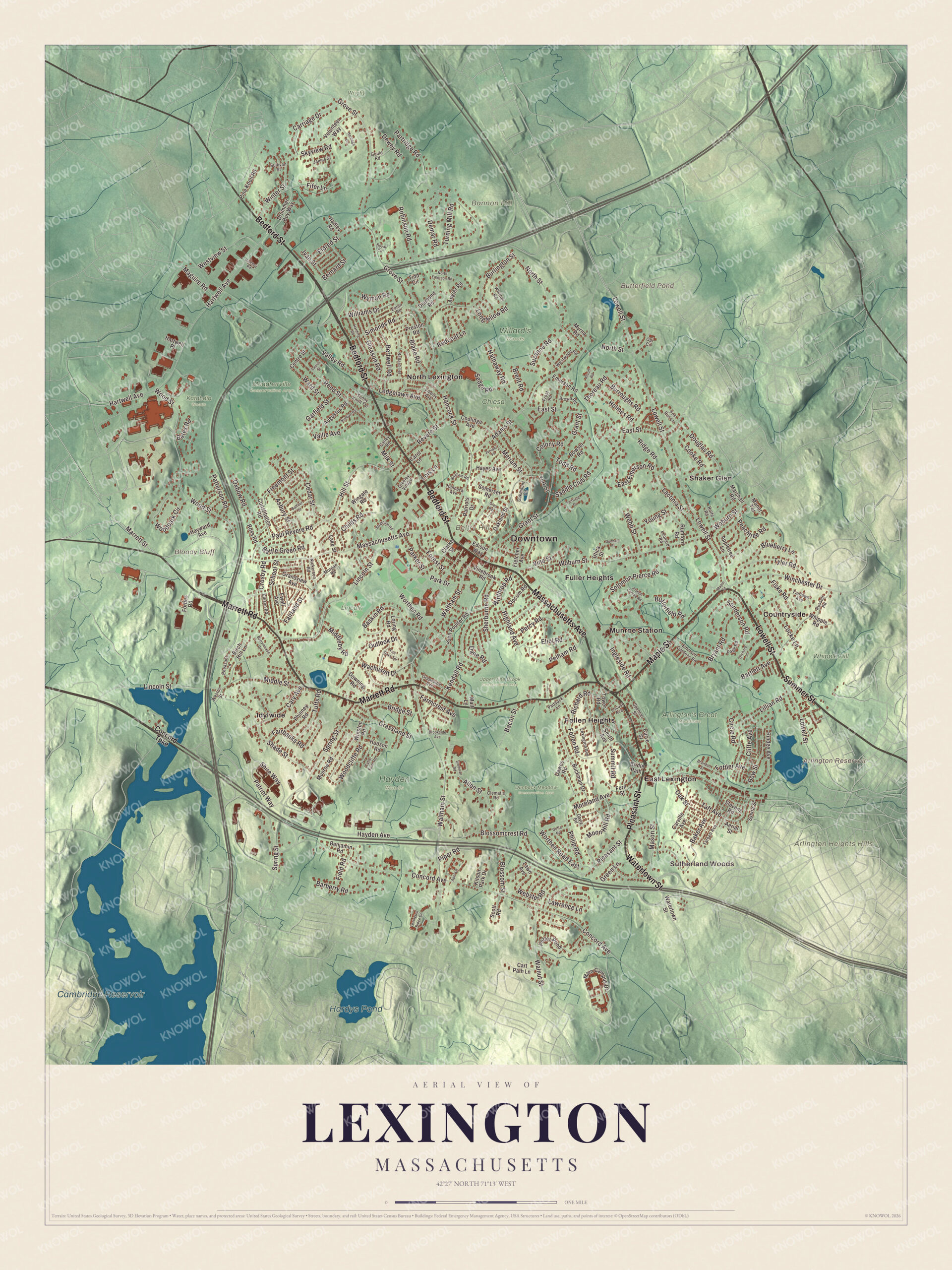 Watermarked full-map preview of Lexington, Massachusetts