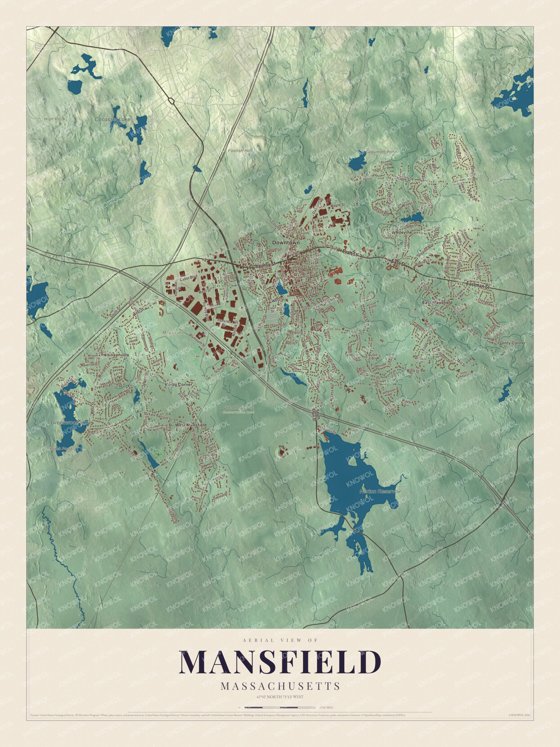 Watermarked full-map preview of Mansfield, Massachusetts