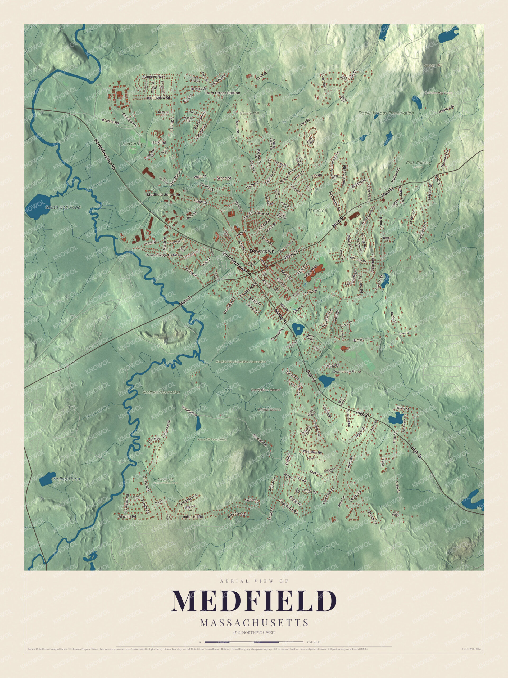 Watermarked full-map preview of Medfield, Massachusetts