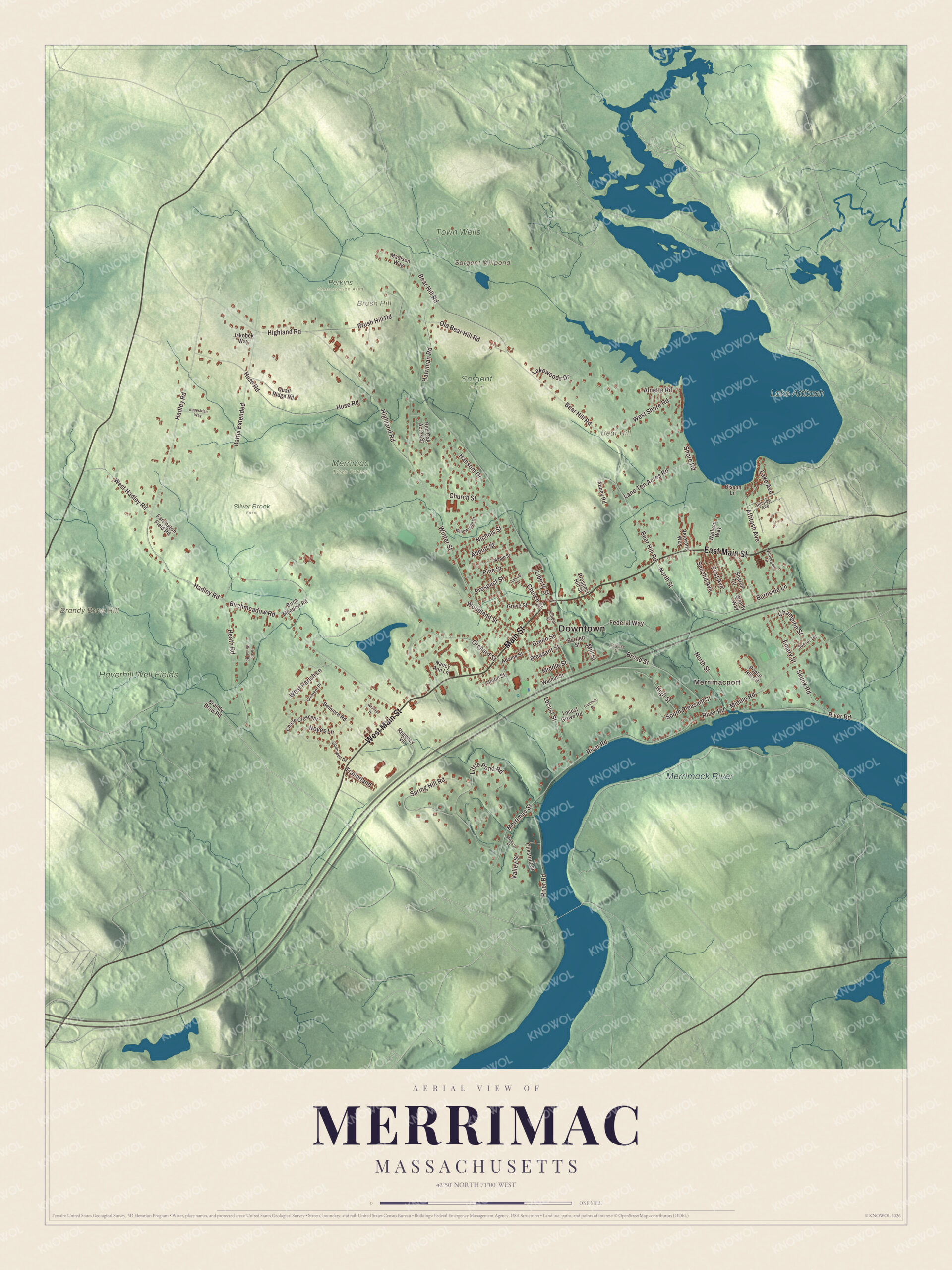 Watermarked full-map preview of Merrimac, Massachusetts