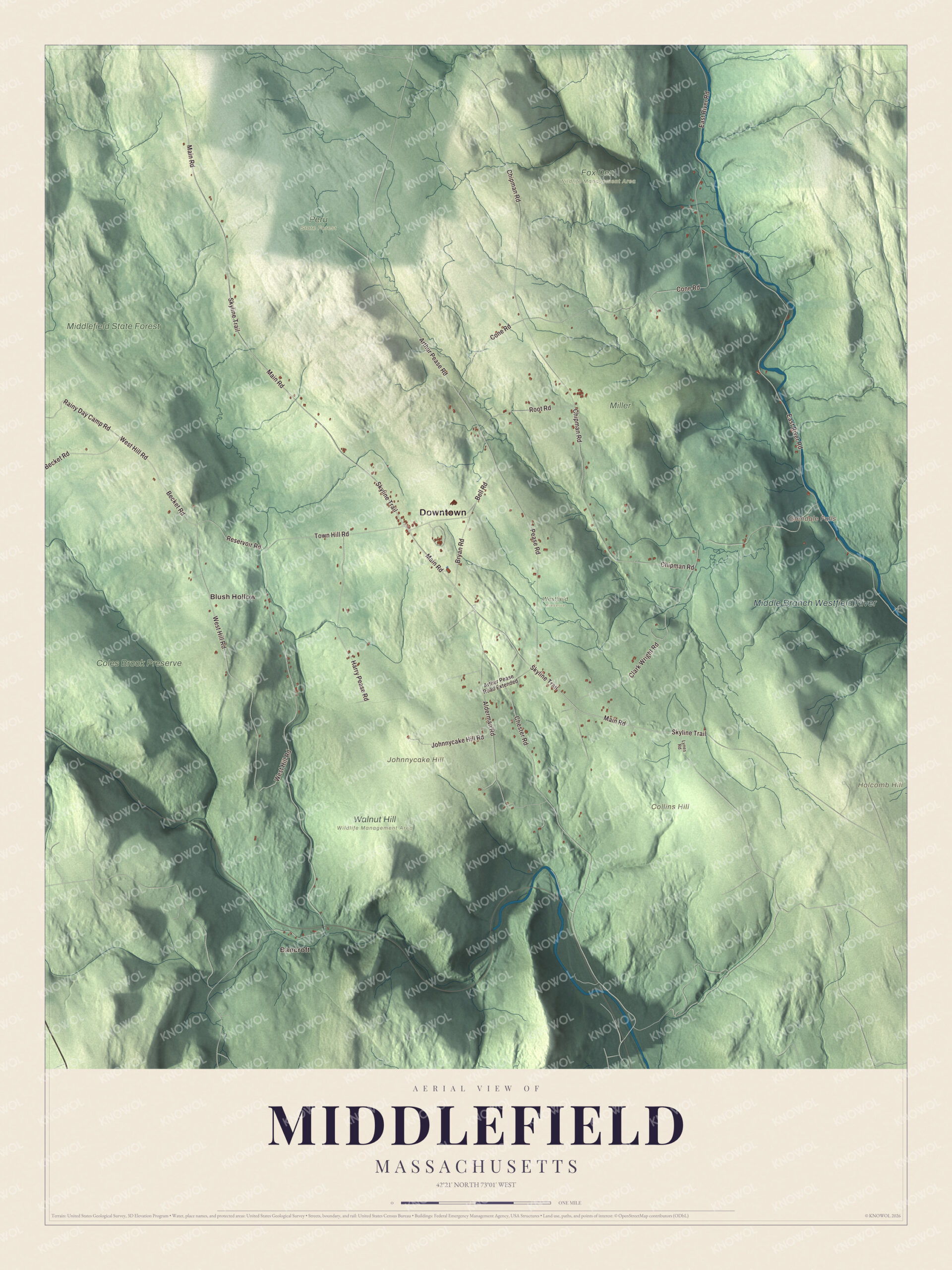 Watermarked full-map preview of Middlefield, Massachusetts