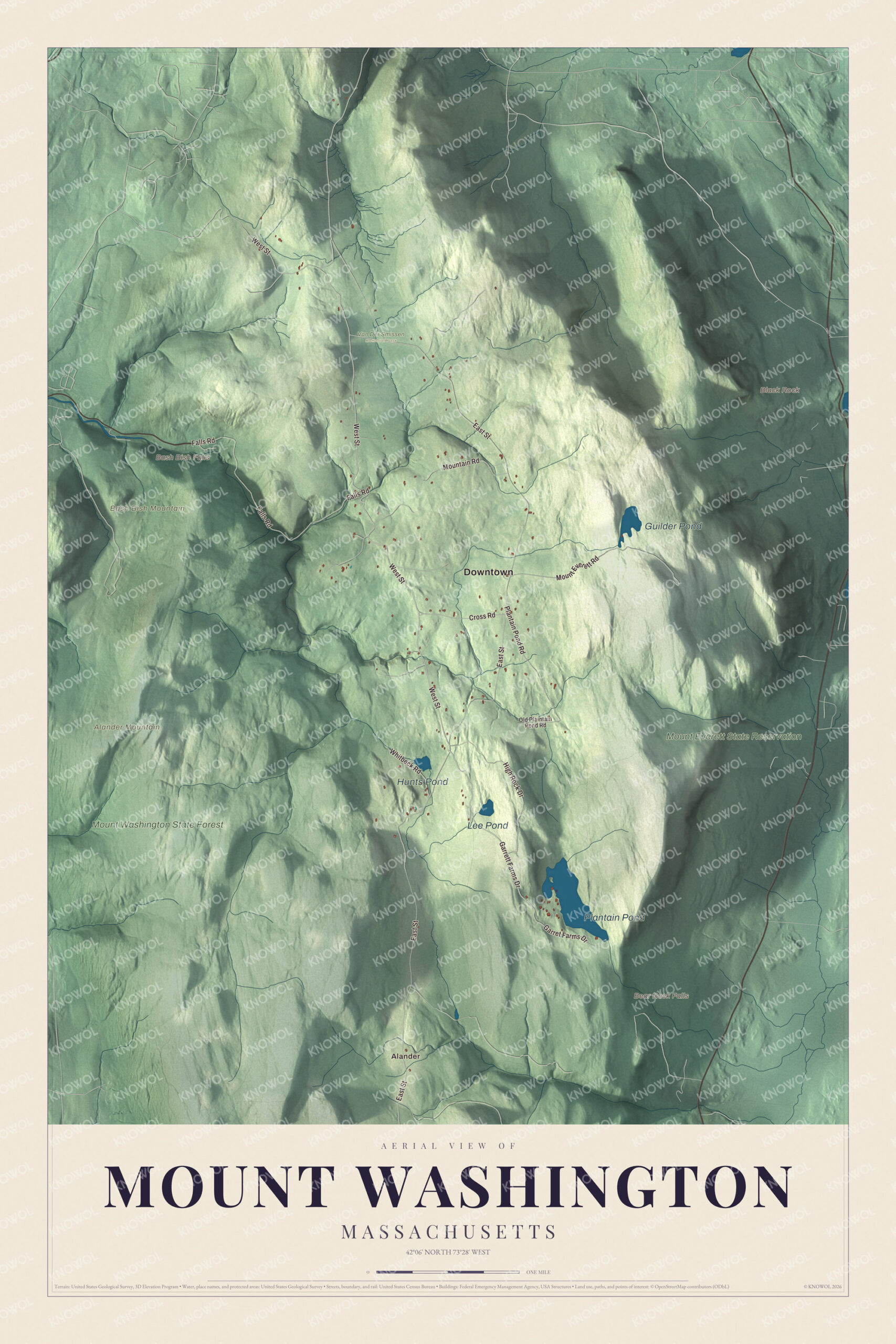 Map of Mount Washington, Massachusetts, with East Street, Bash Bish Falls and Guilder Pond