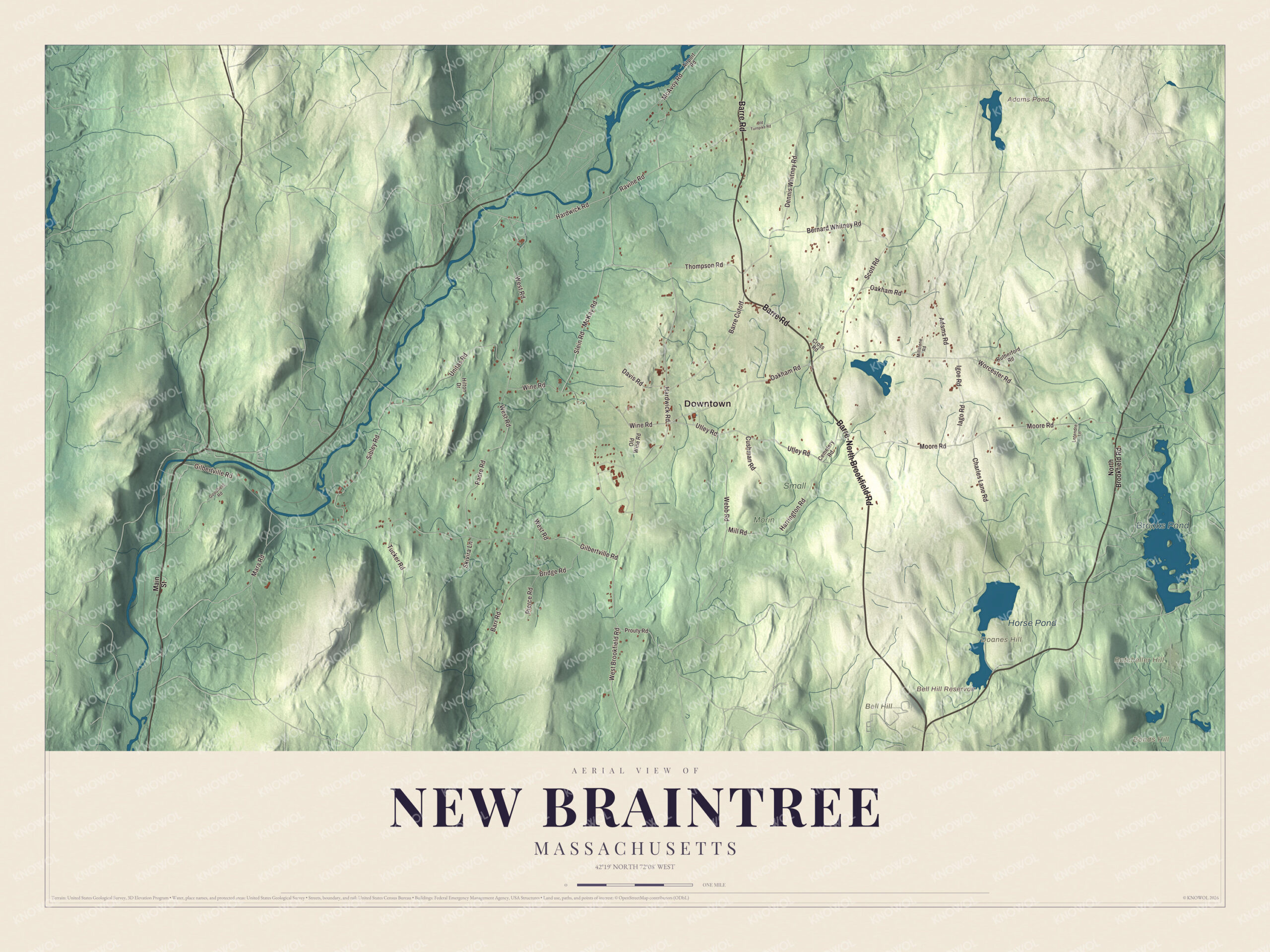 Watermarked full-map preview of New Braintree, Massachusetts