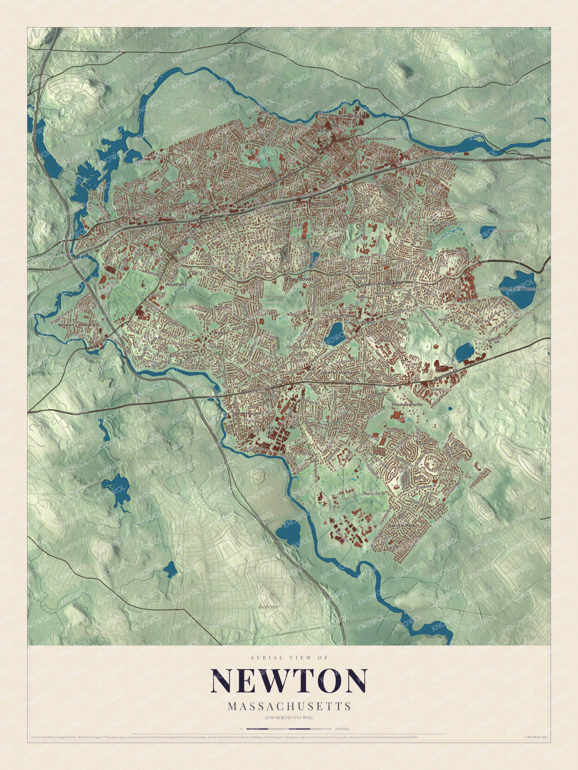 Watermarked full-map preview of Newton, Massachusetts