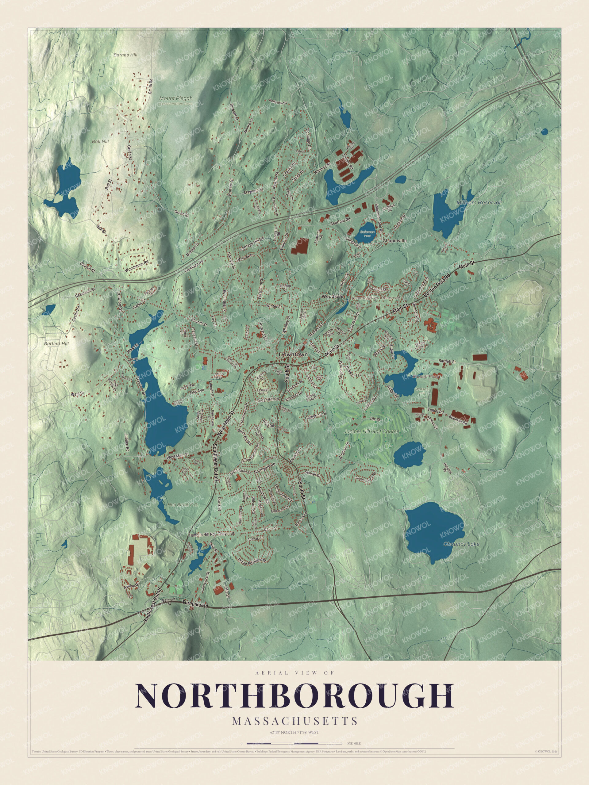 Watermarked full-map preview of Northborough, Massachusetts