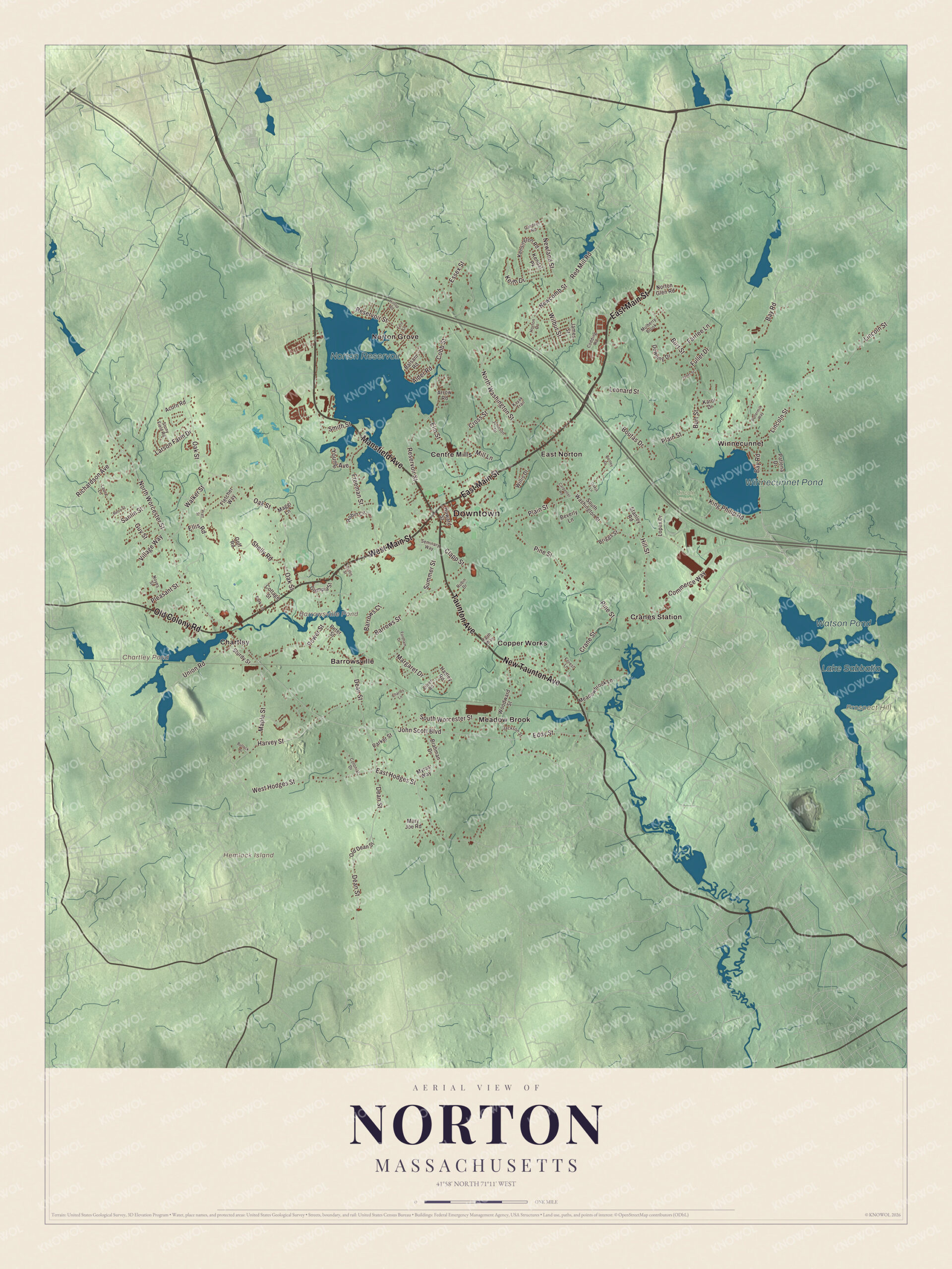 Watermarked full-map preview of Norton, Massachusetts