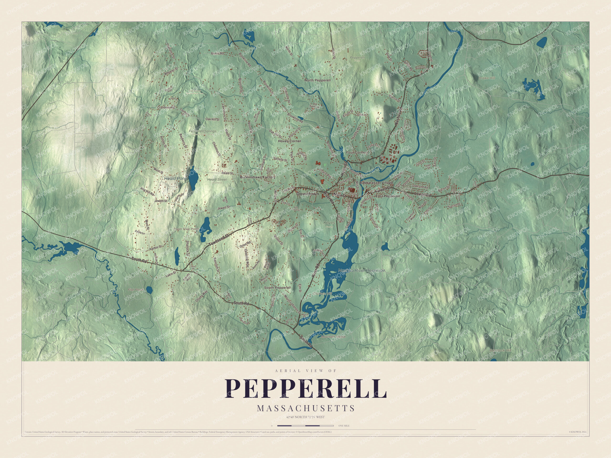Watermarked full-map preview of Pepperell, Massachusetts