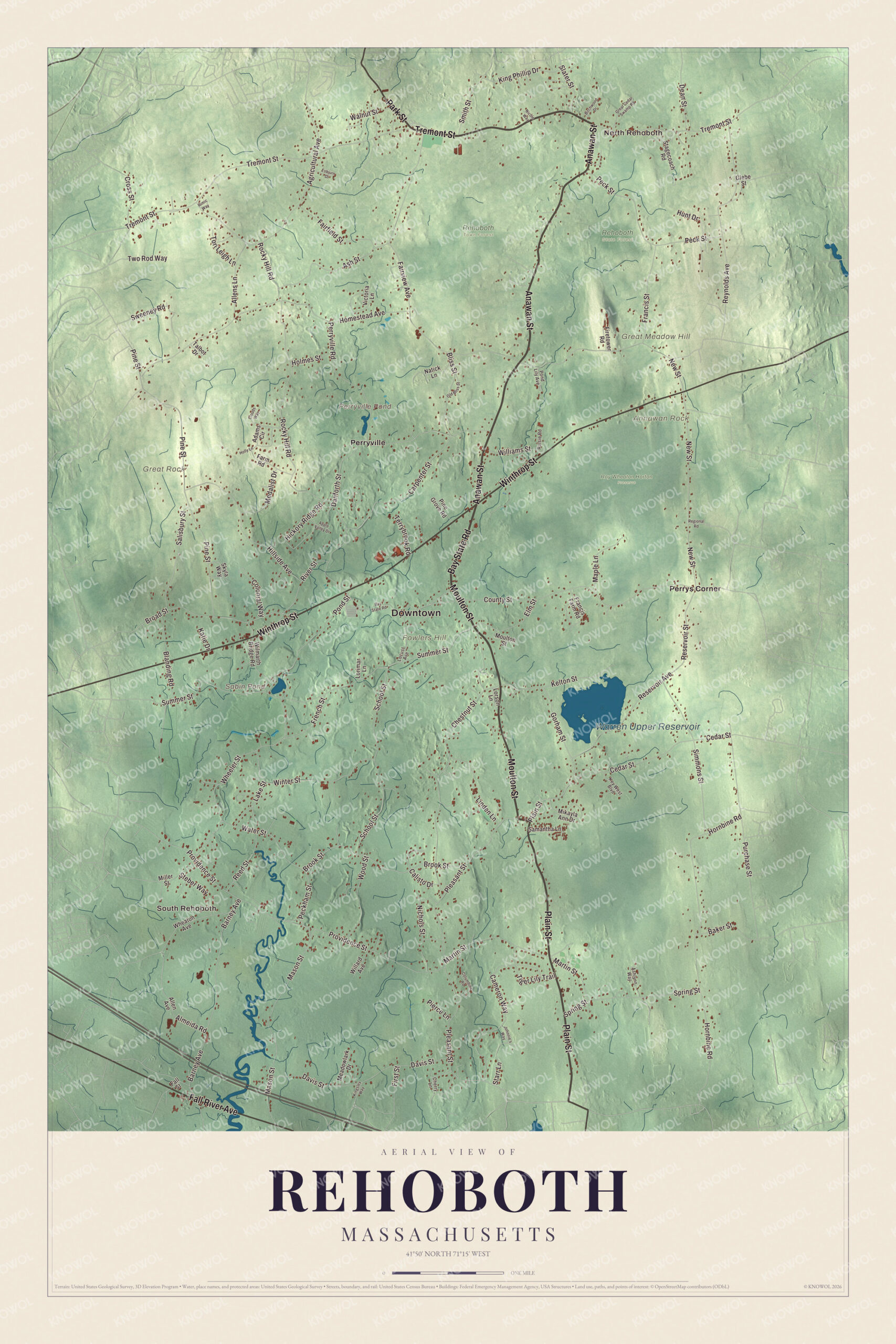 Watermarked full-map preview of Rehoboth, Massachusetts