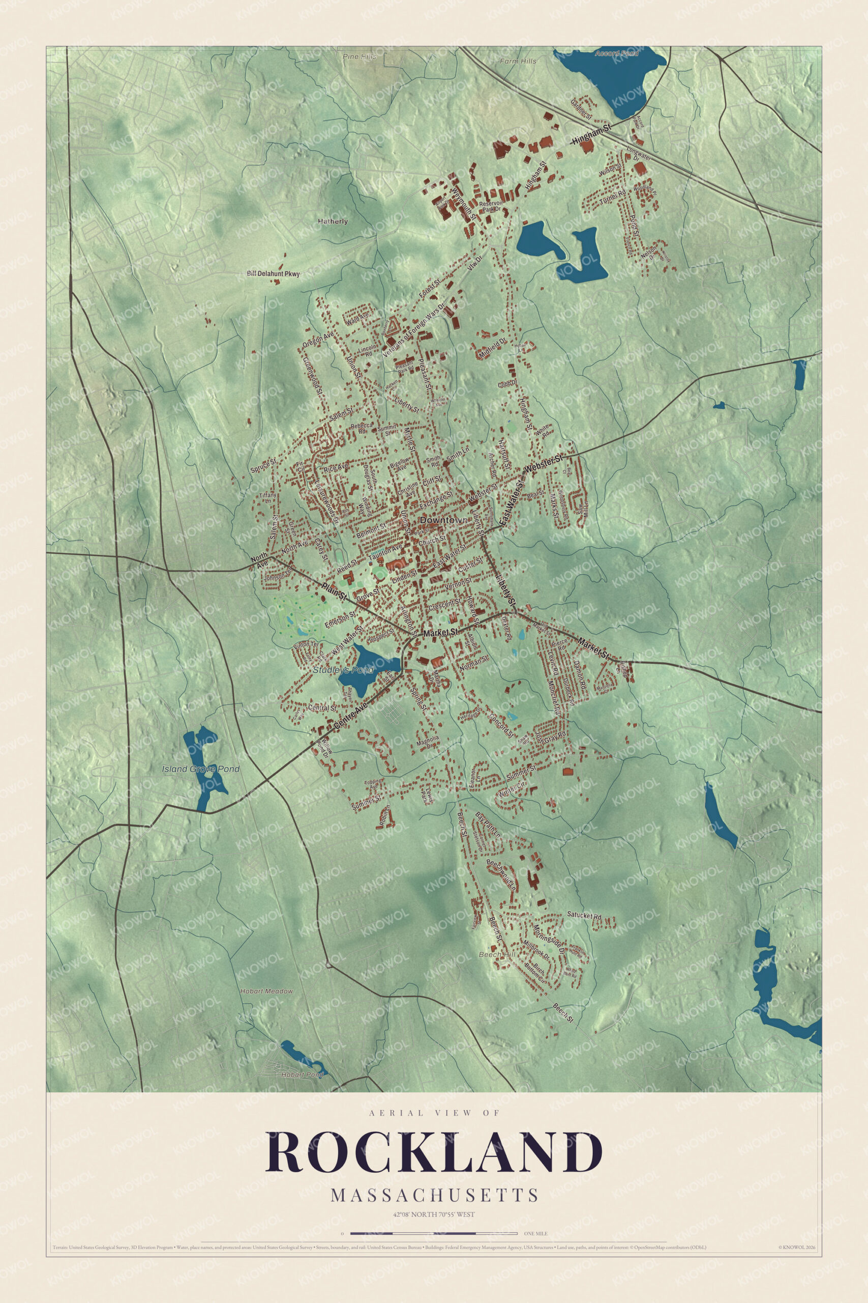 Watermarked full-map preview of Rockland, Massachusetts
