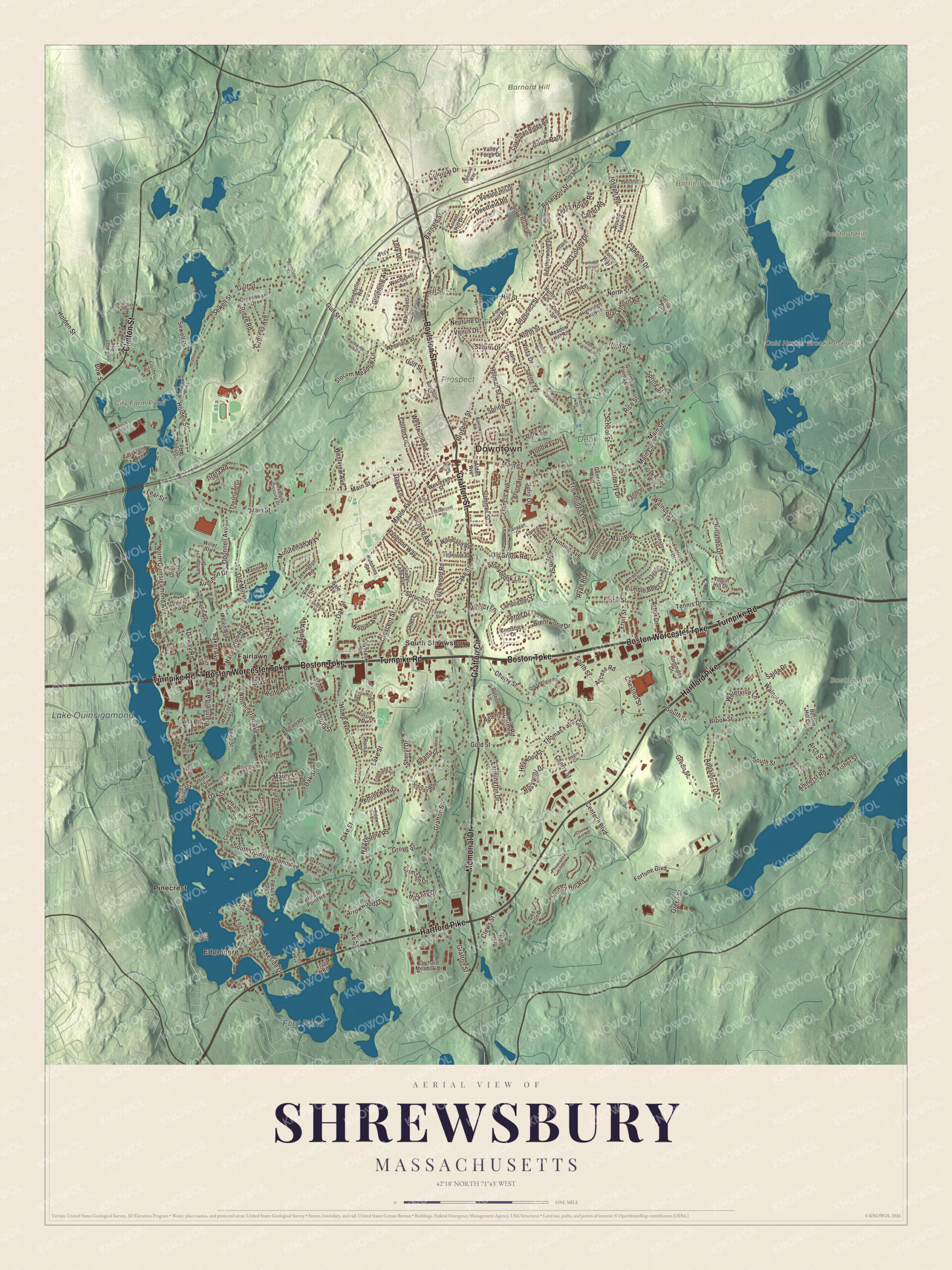 Watermarked full-map preview of Shrewsbury, Massachusetts