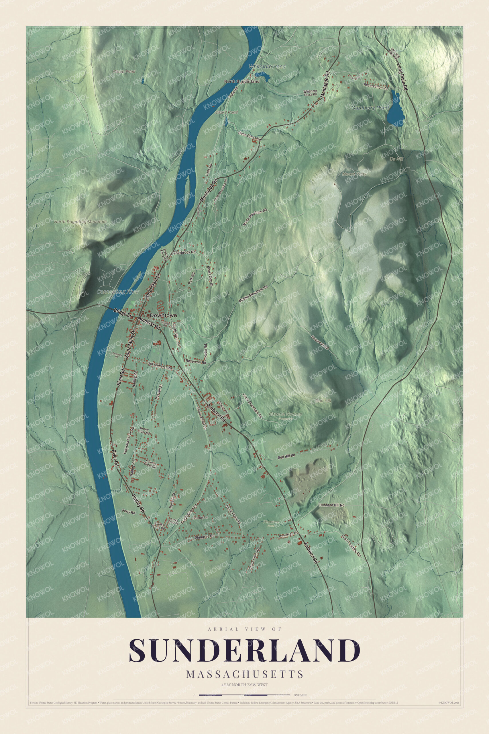 Protected watermarked complete map of Sunderland, Massachusetts