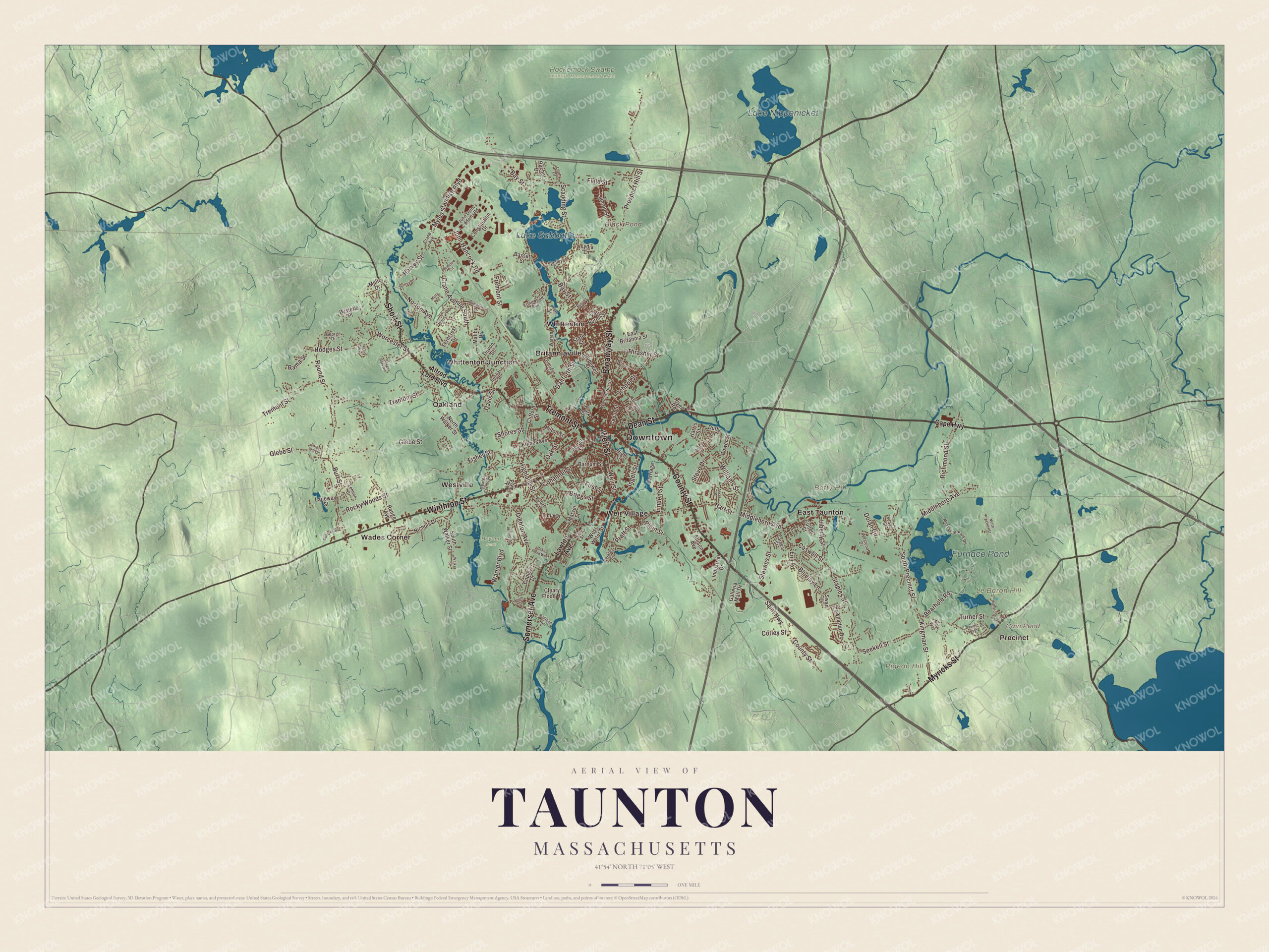 Watermarked full-map preview of Taunton, Massachusetts