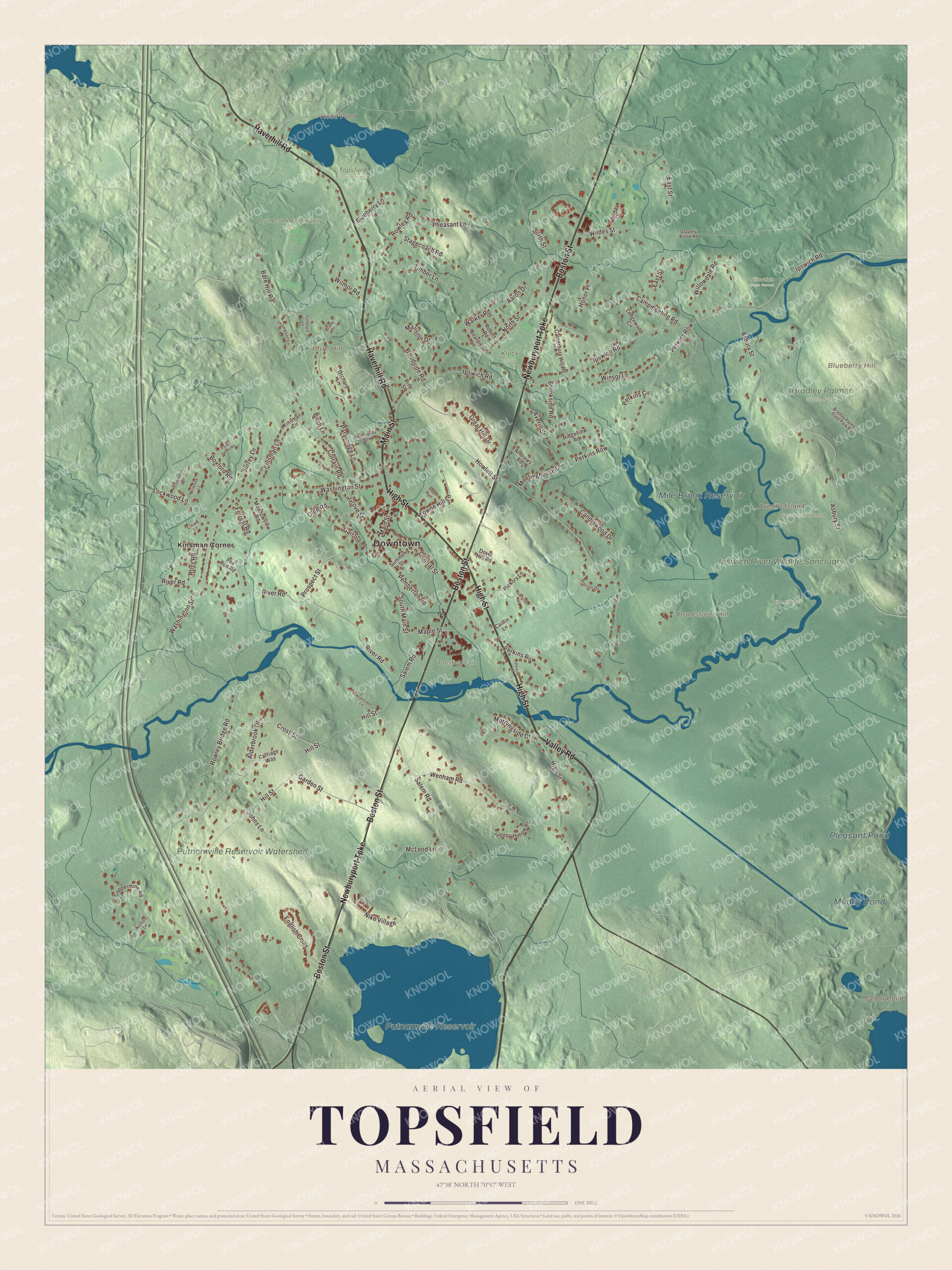 Watermarked full-map preview of Topsfield, Massachusetts