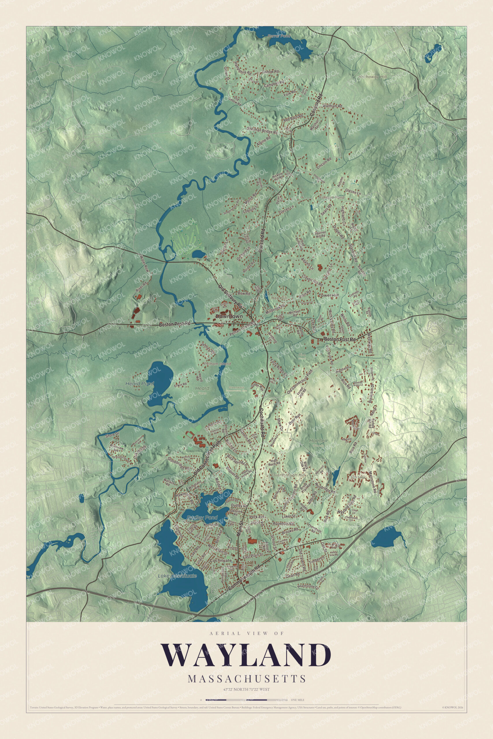 Watermarked full-map preview of Wayland, Massachusetts