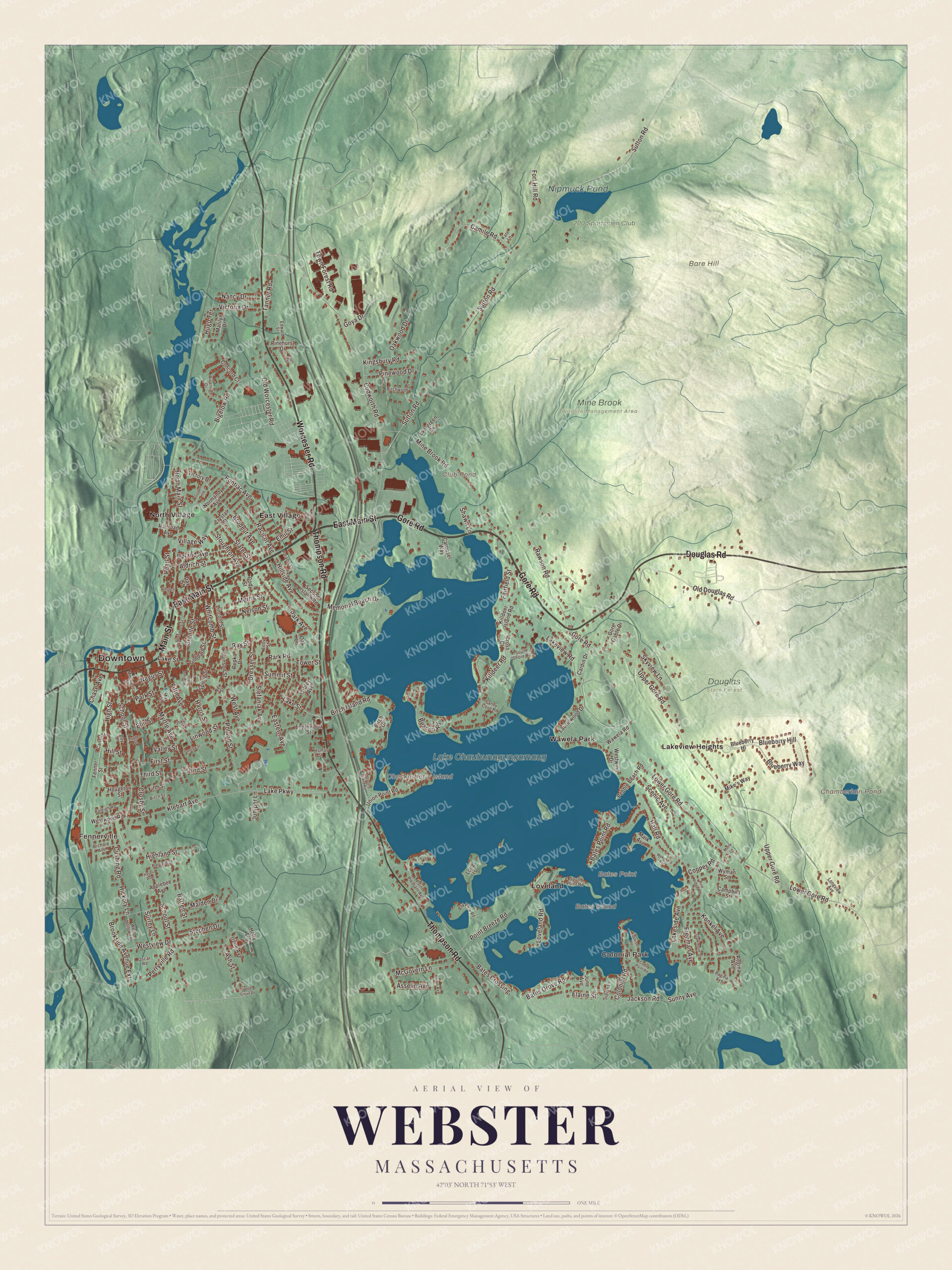 Watermarked full-map preview of Webster, Massachusetts