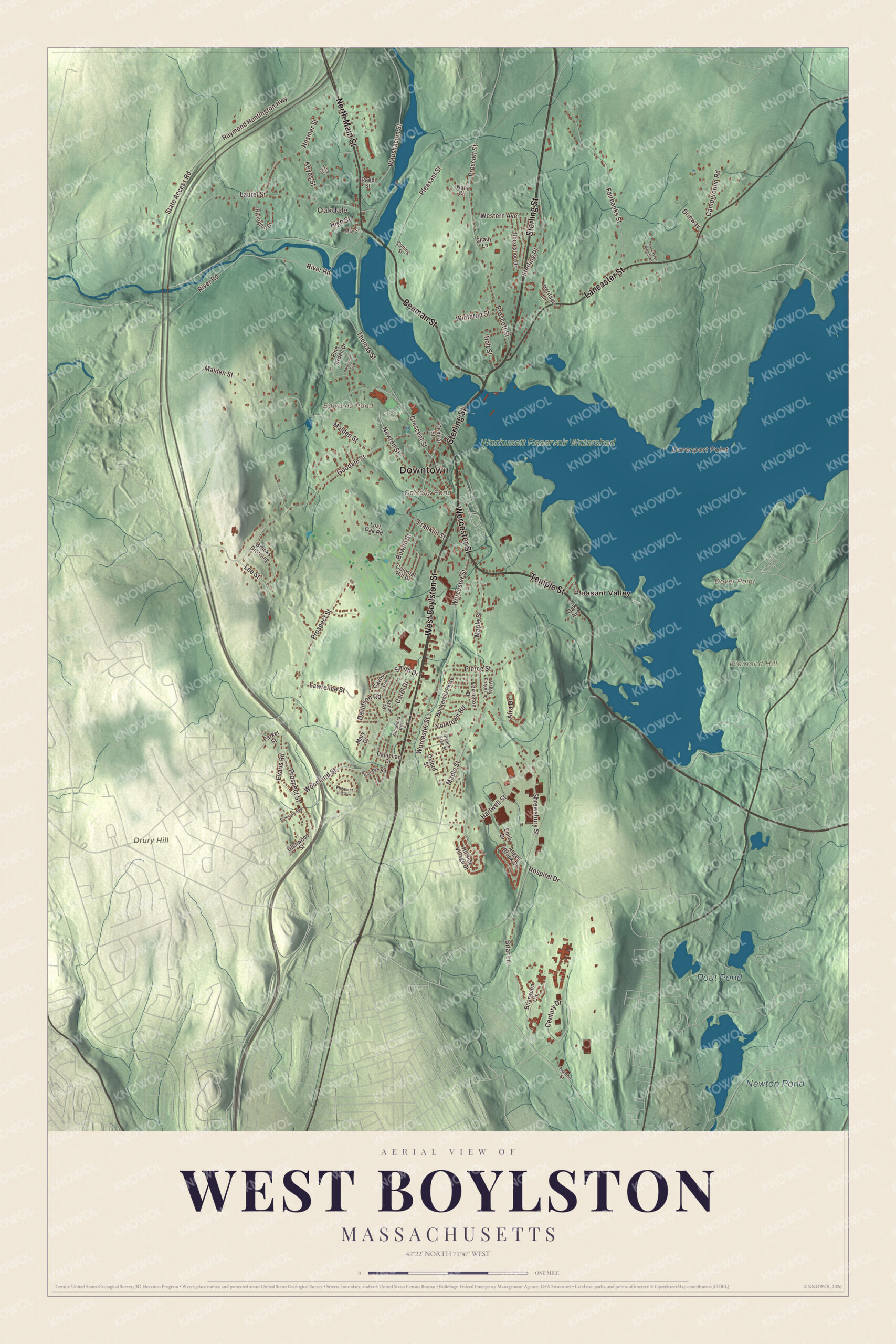 Protected watermarked complete map of West Boylston, Massachusetts