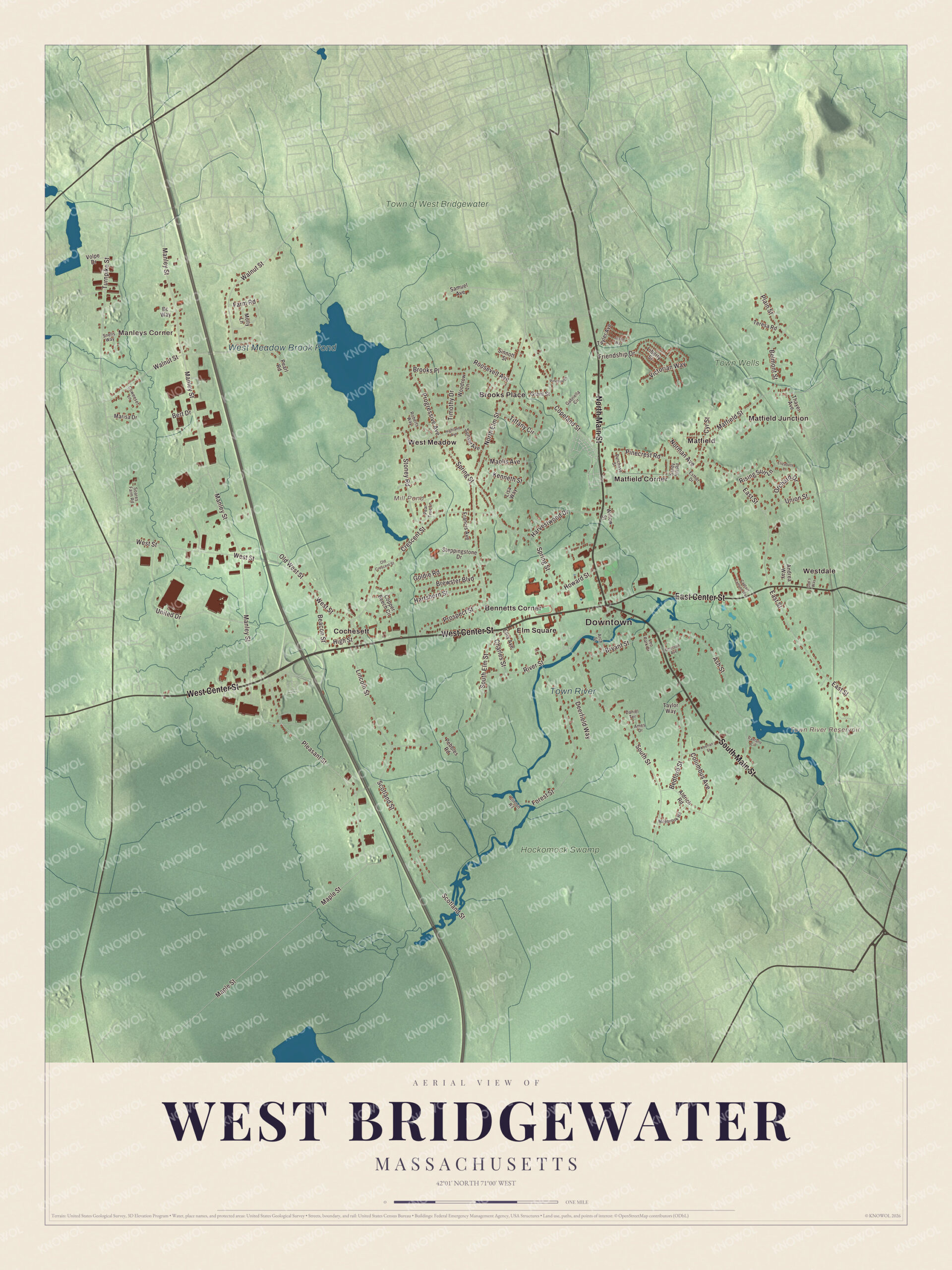 Protected watermarked complete map of West Bridgewater, Massachusetts