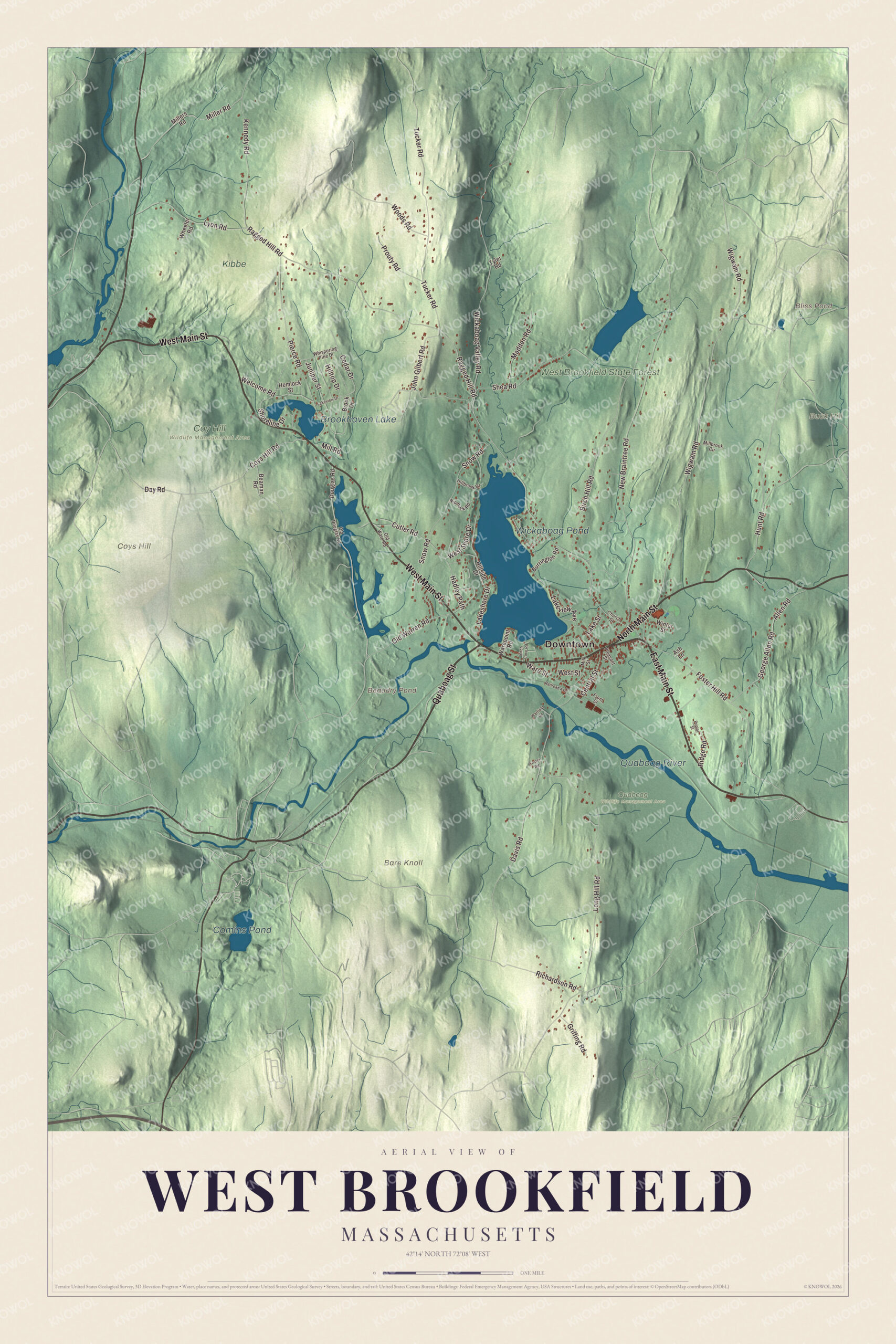 Watermarked full-map preview of West Brookfield, Massachusetts