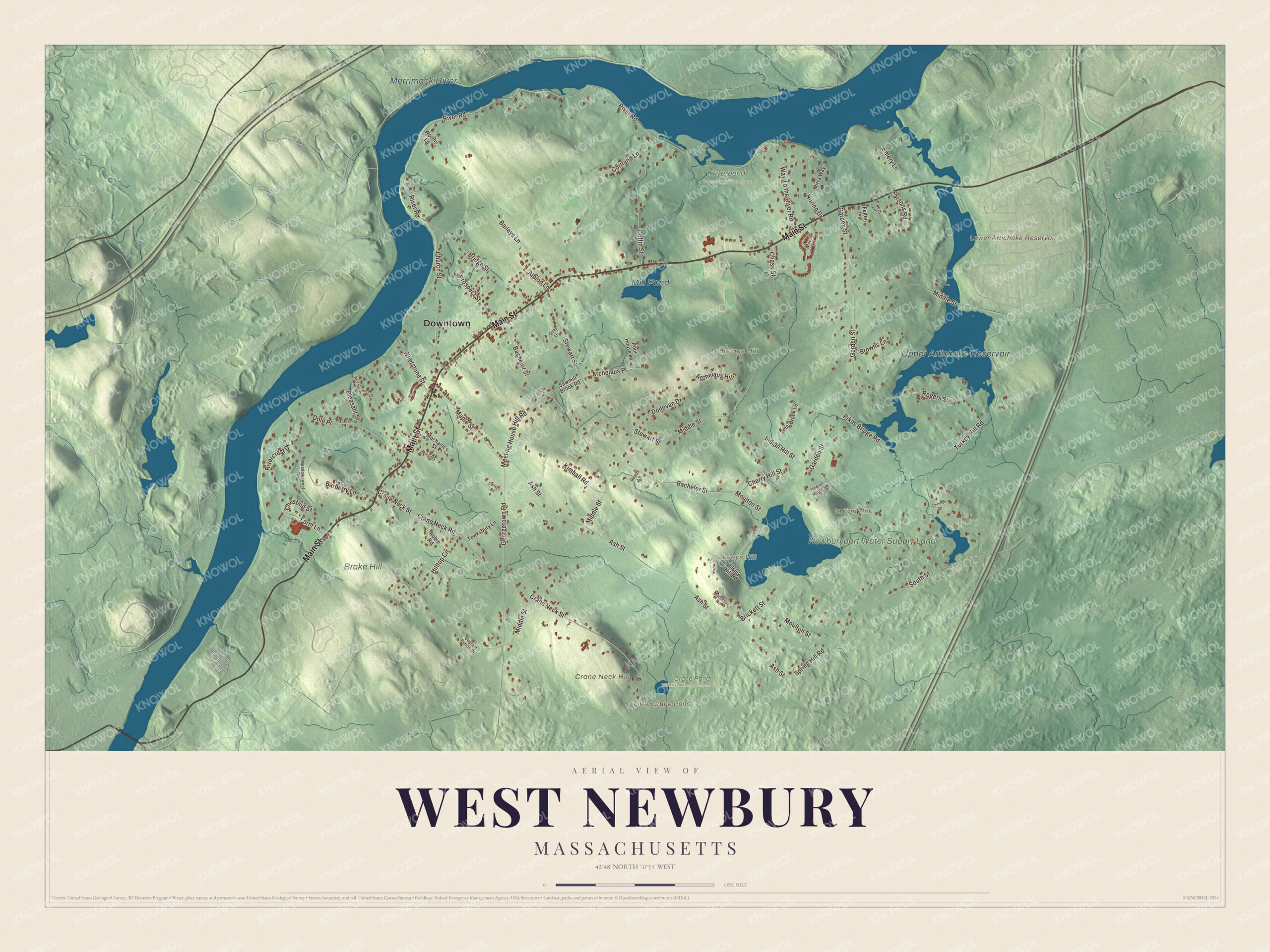 Watermarked full-map preview of West Newbury, Massachusetts