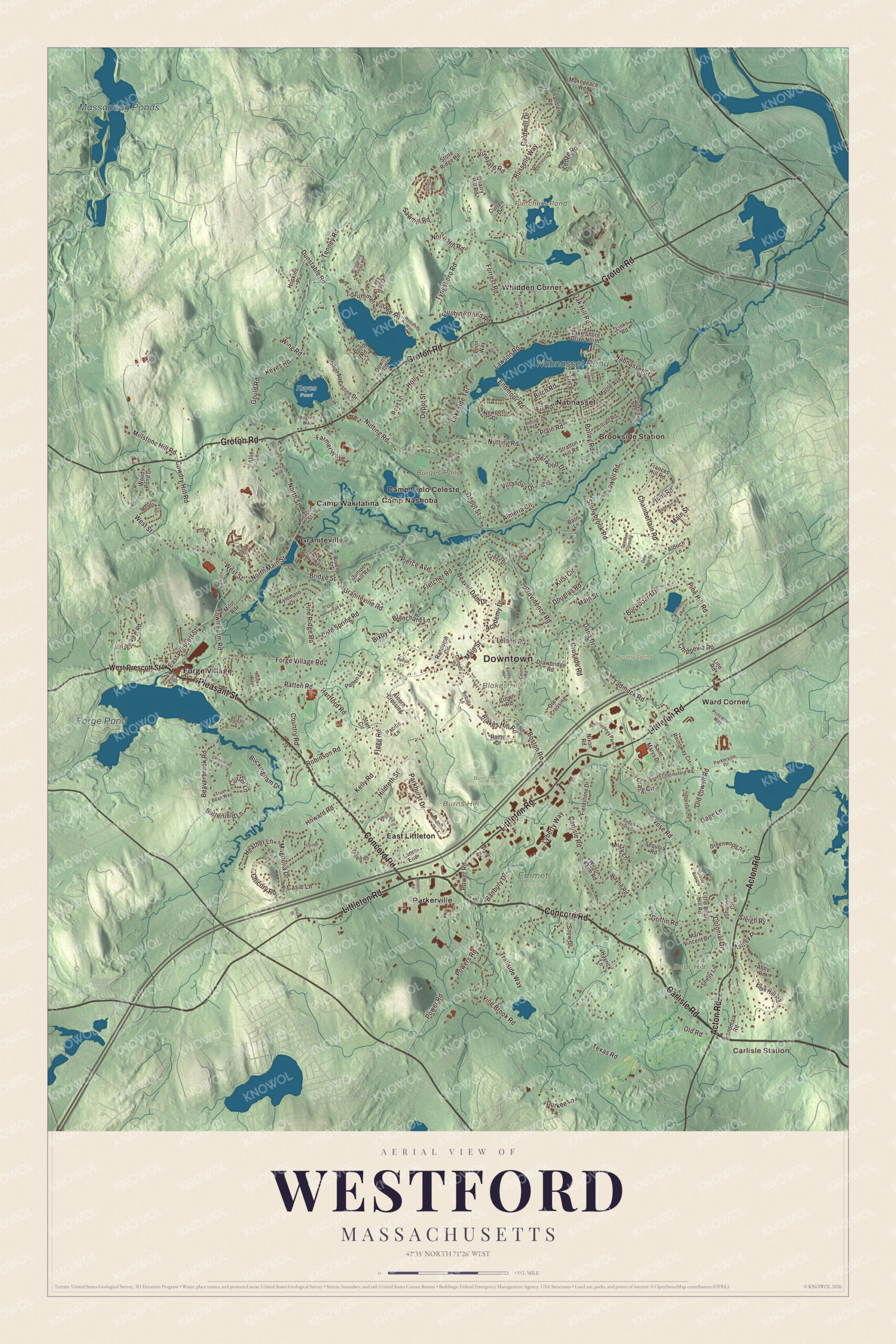 Protected watermarked complete map of Westford, Massachusetts
