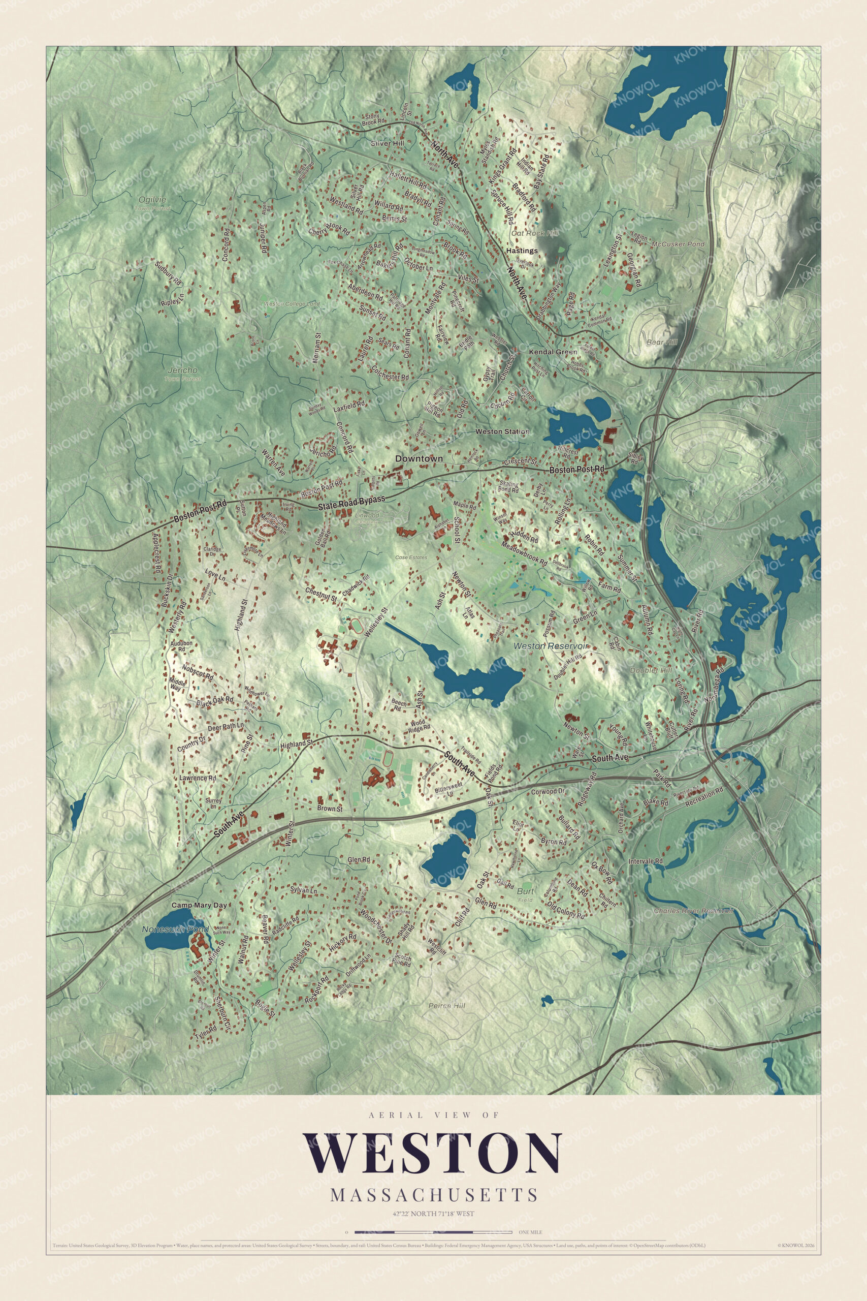 Protected watermarked complete map of Weston, Massachusetts