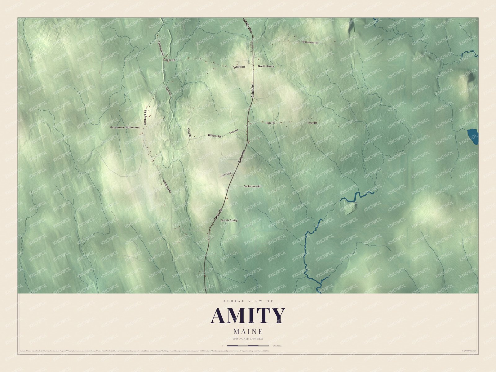 Map of Amity, Maine, with North Amity, Monument Road and Estabrook Settlement