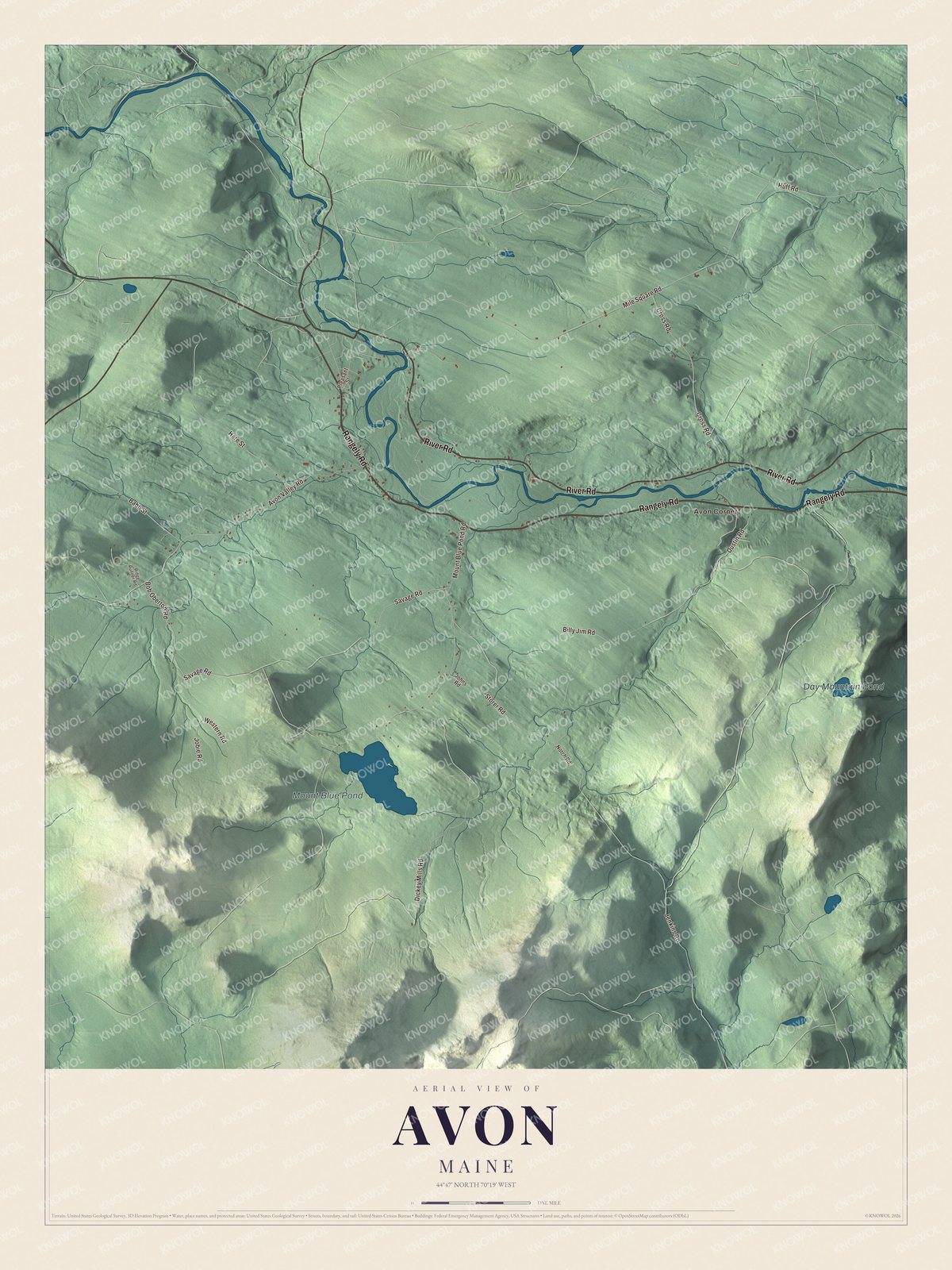 Watermarked full-map preview of Avon, Maine