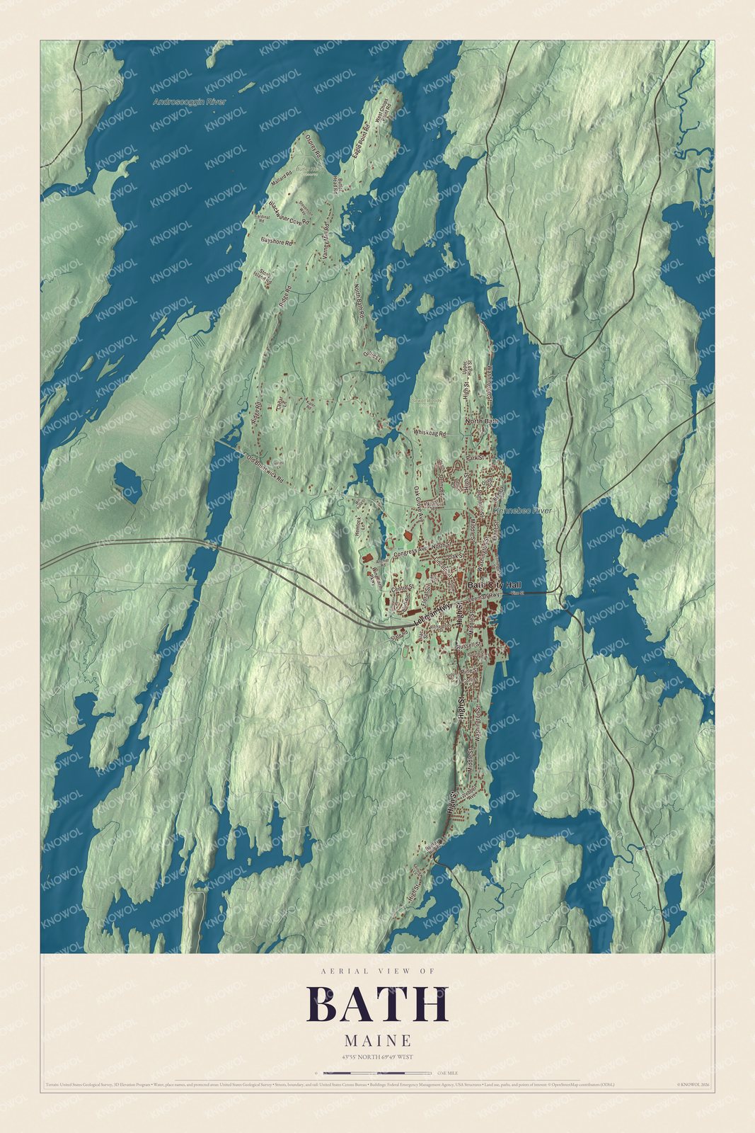 Watermarked full-map preview of Bath, Maine