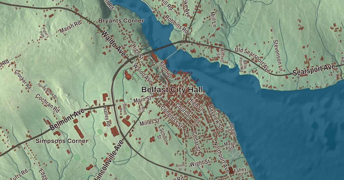 Map of Belfast, Maine in 2026