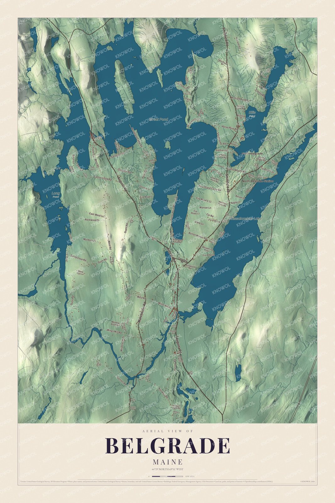 Watermarked full-map preview of Belgrade, Maine