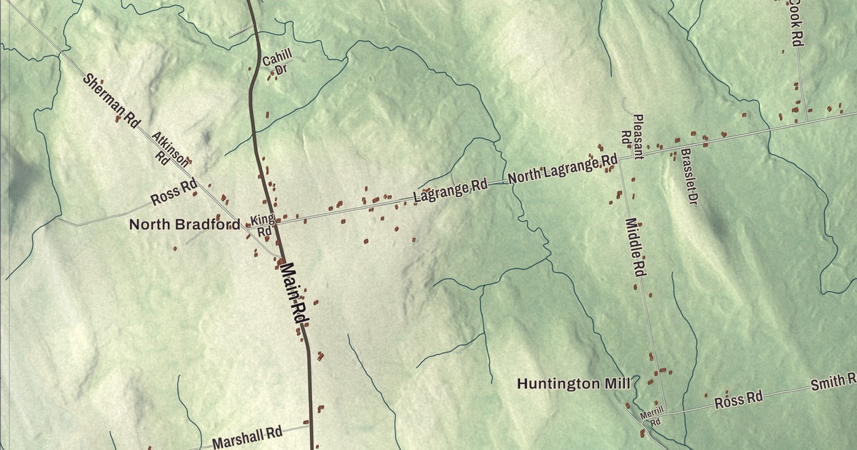 Map of Bradford, Maine in 2026