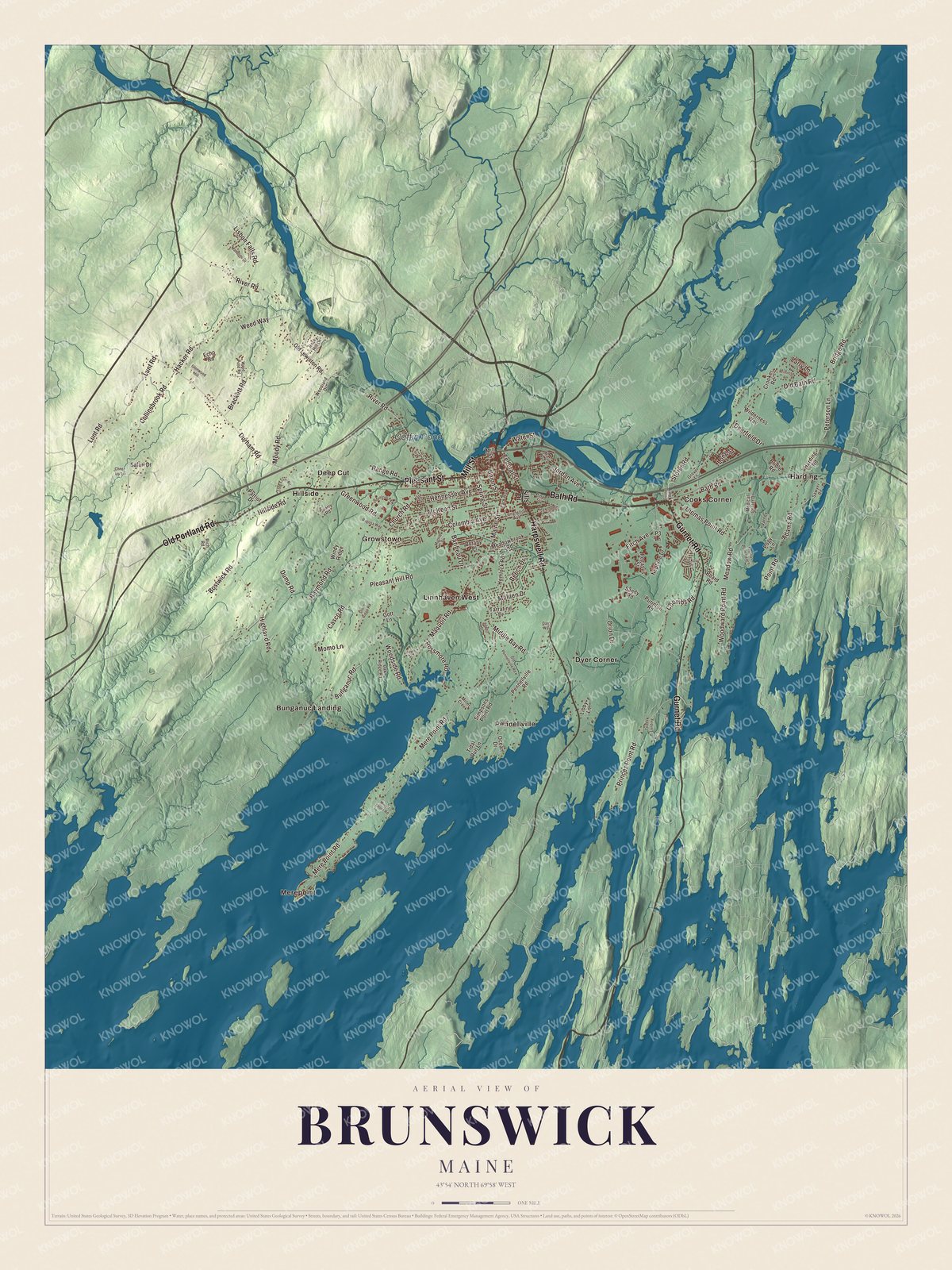 Watermarked full-map preview of Brunswick, Maine