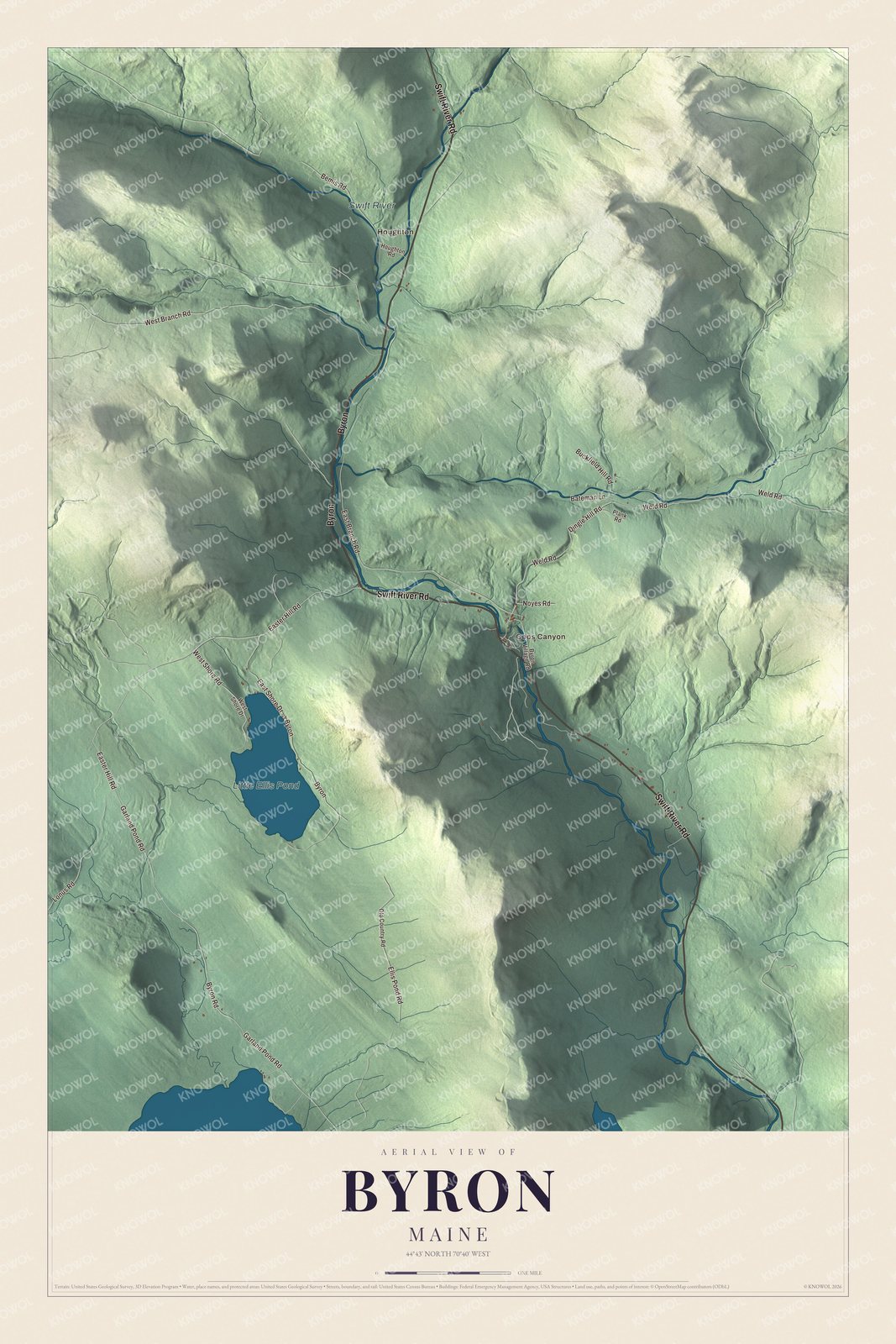 Map of Byron, Maine, with the Swift River, Coos Canyon and Houghton