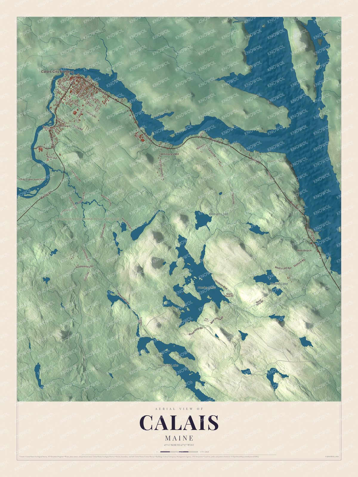 Watermarked full-map preview of Calais, Maine