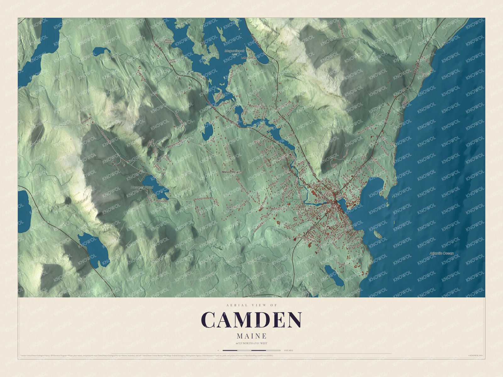 Map of Camden, Maine, from Elm Street to Hosmer Pond