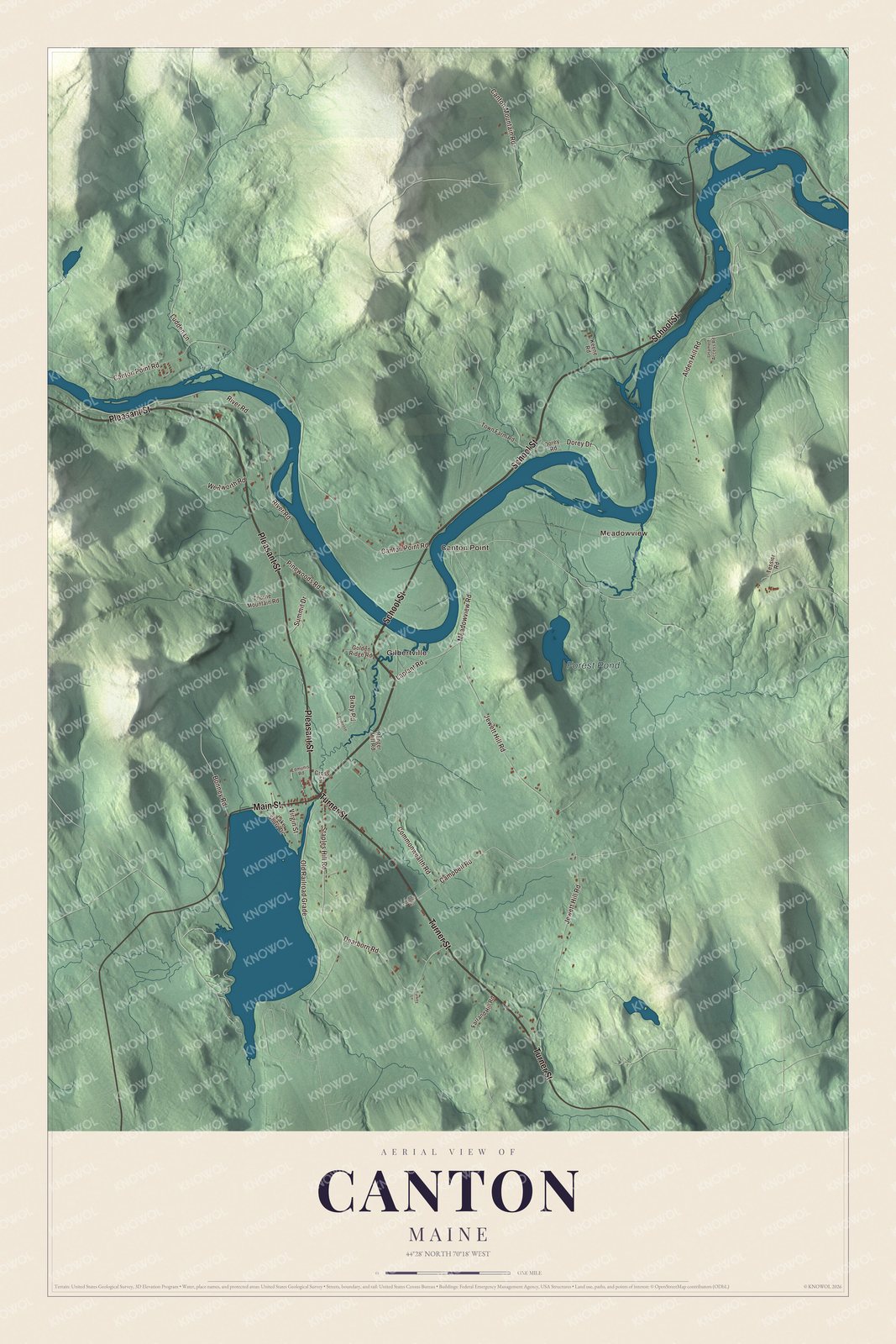 Map of Canton, Maine, with Canton Point, Gilbertville and Main Street