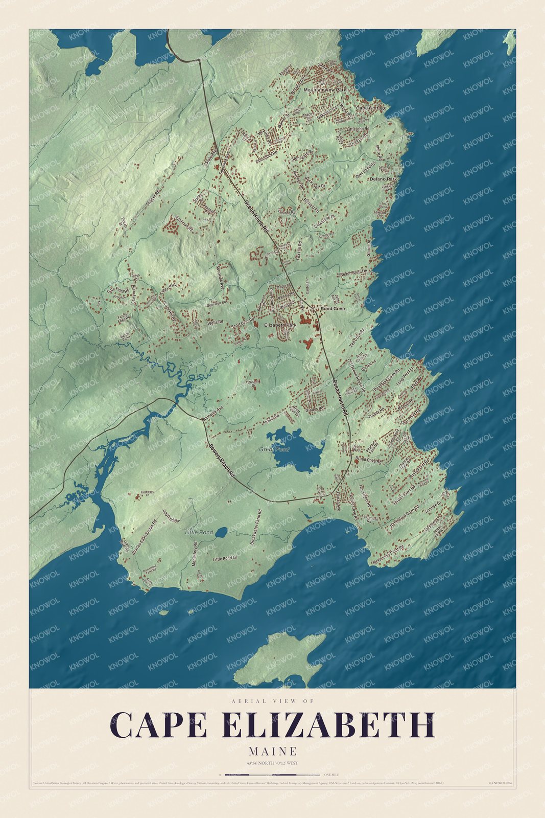 Watermarked full-map preview of Cape Elizabeth, Maine