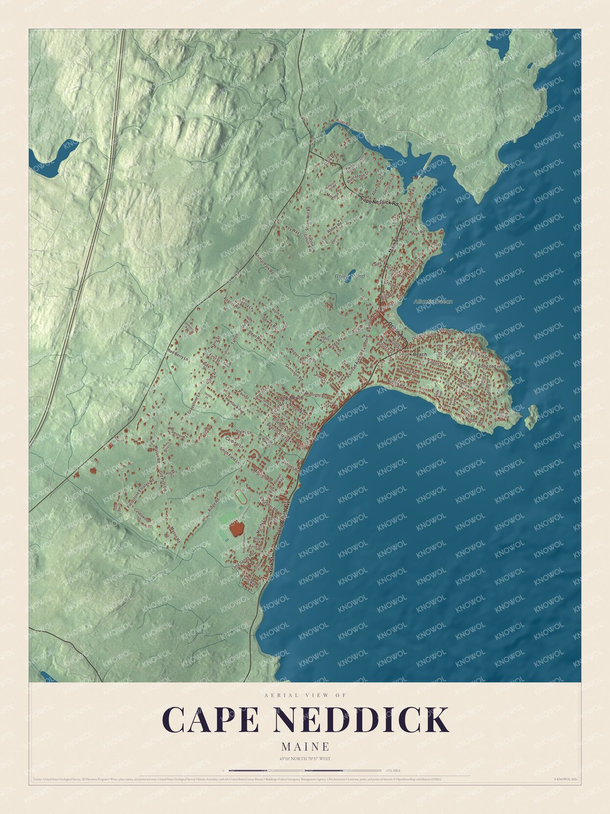 Watermarked full-map preview of Cape Neddick, Maine