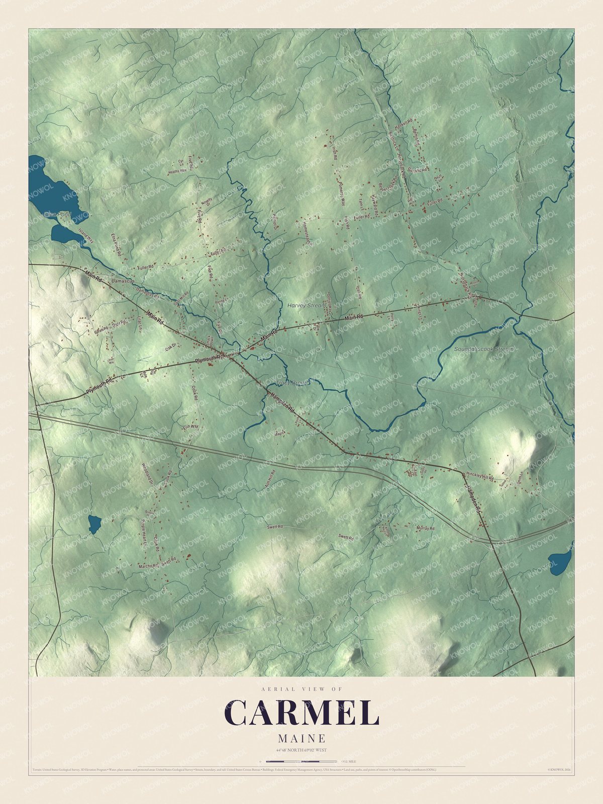 Watermarked full-map preview of Carmel, Maine