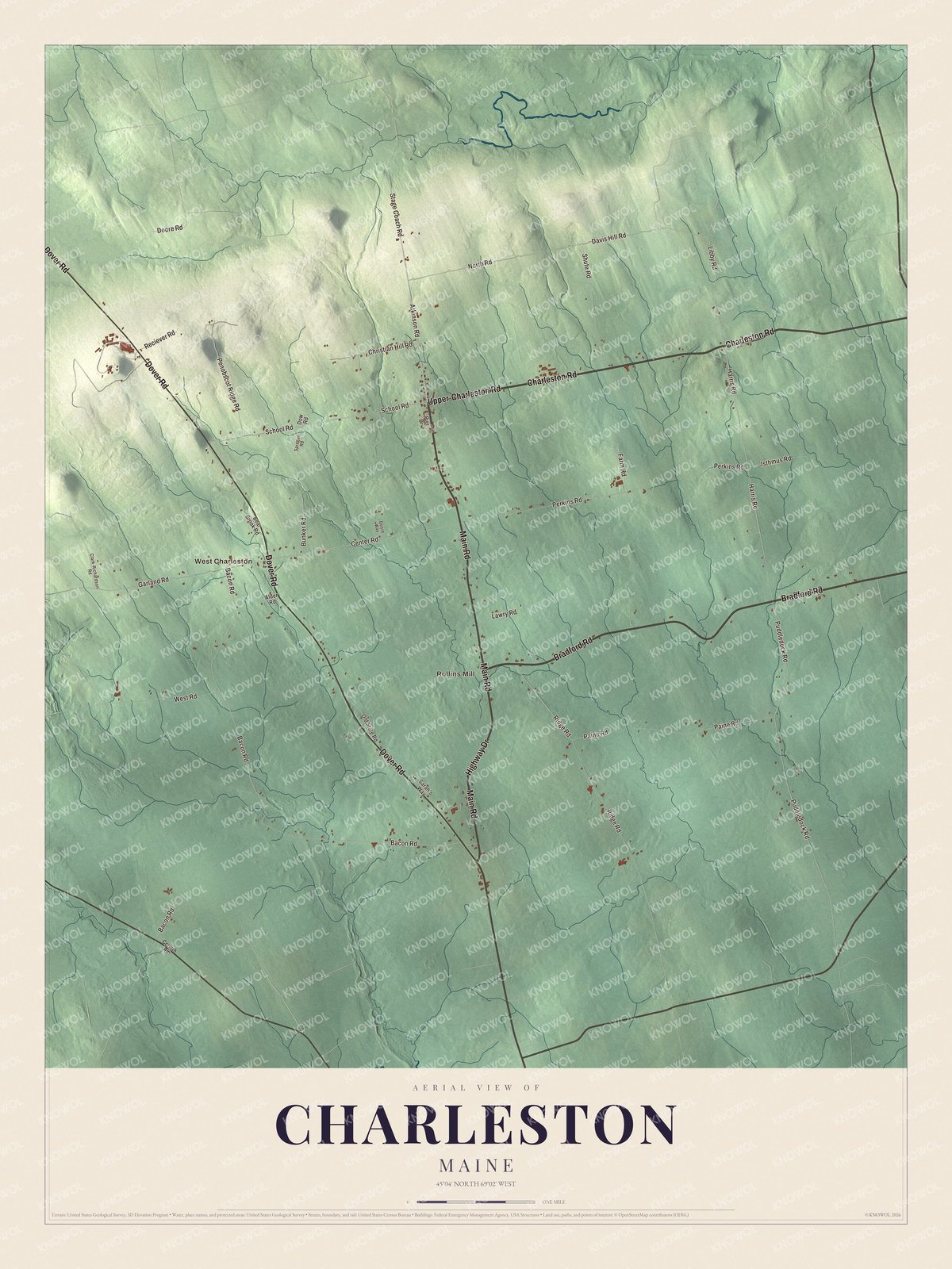 Watermarked full-map preview of Charleston, Maine