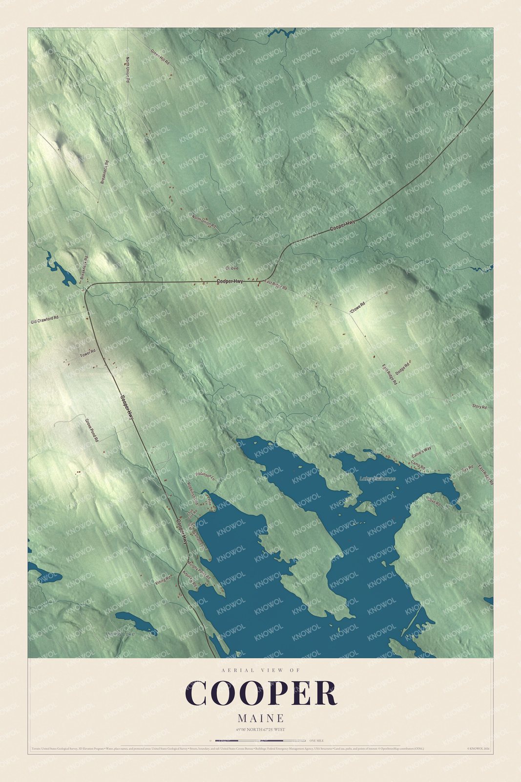 Map of Cooper, Maine, with Lake Cathance and Vining Lake