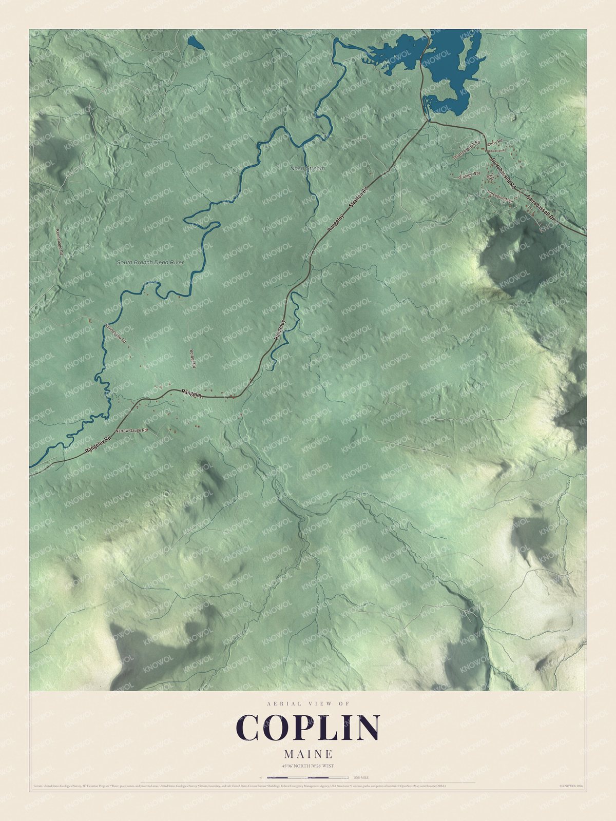 Map of Coplin, Maine, with Carrabassett Road and Stratton Road