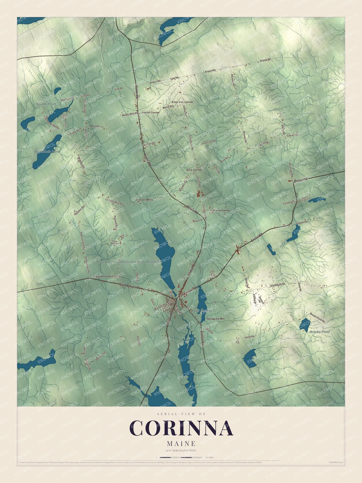 Watermarked full-map preview of Corinna, Maine