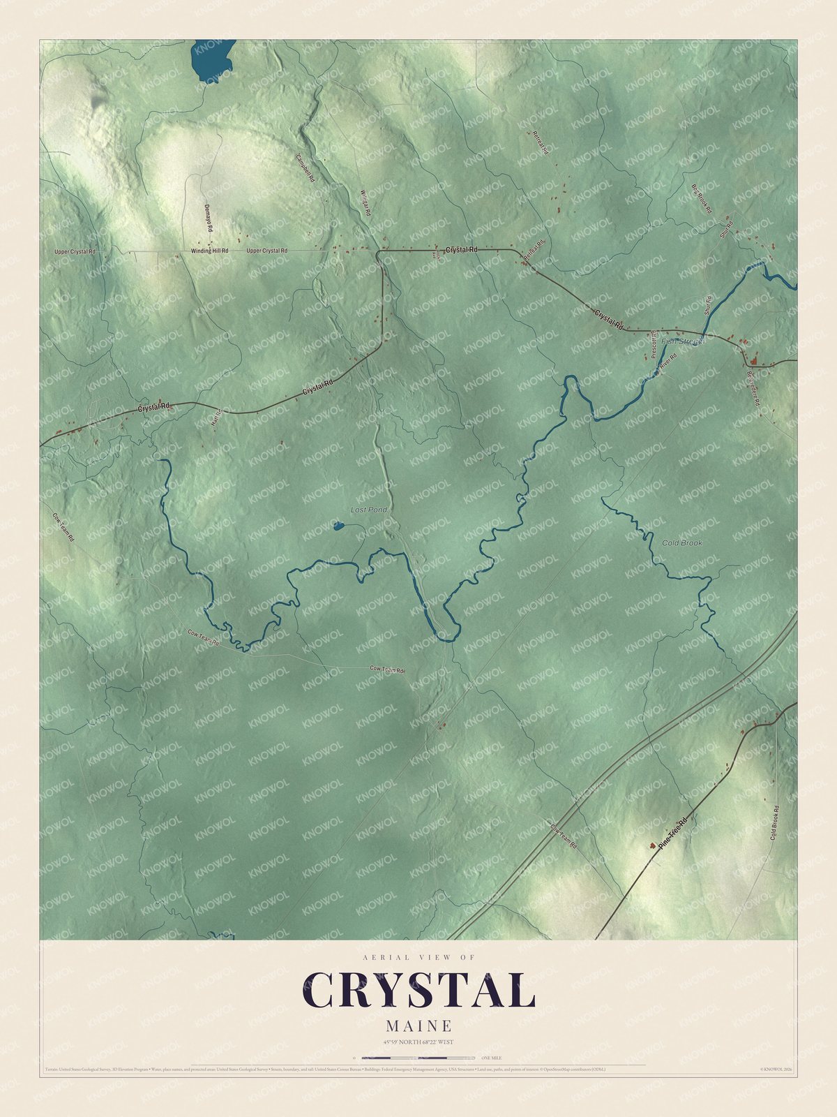 Map of Crystal, Maine, with Crystal Road and Fish Stream