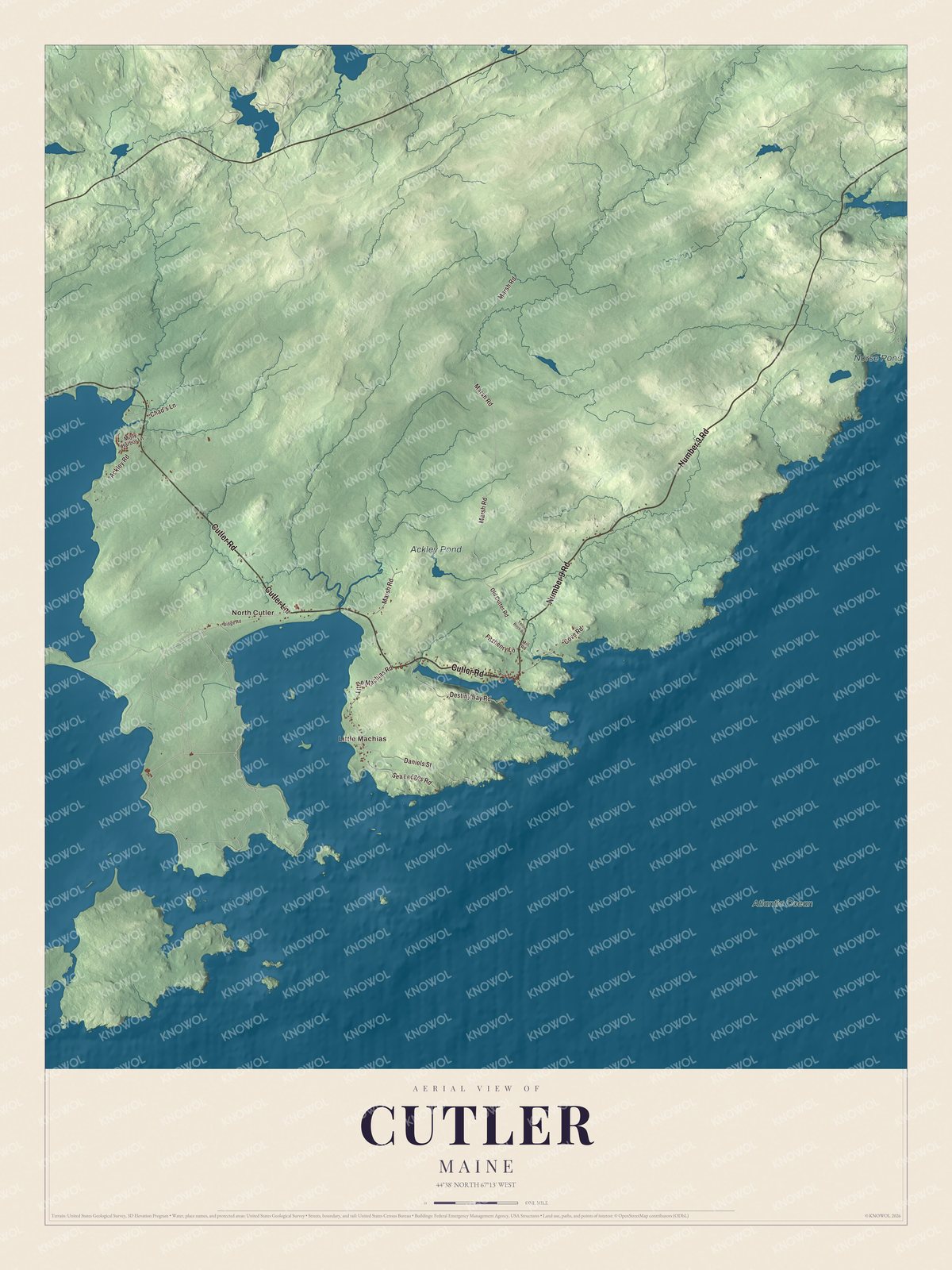 Map of Cutler, Maine, with North Cutler and Little Machias