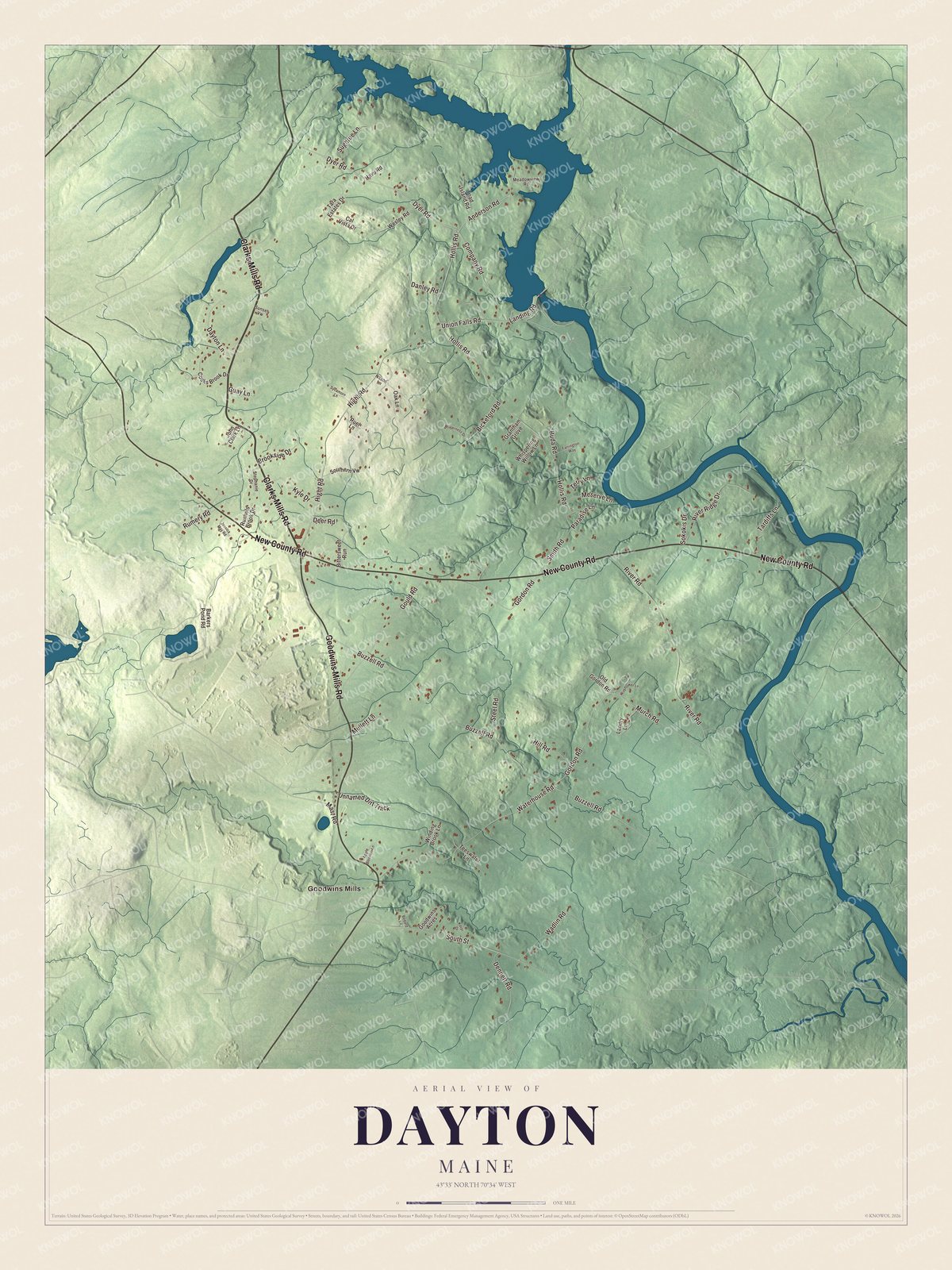 Map of Dayton, Maine, with Goodwins Mills and Goodwins Mills Road