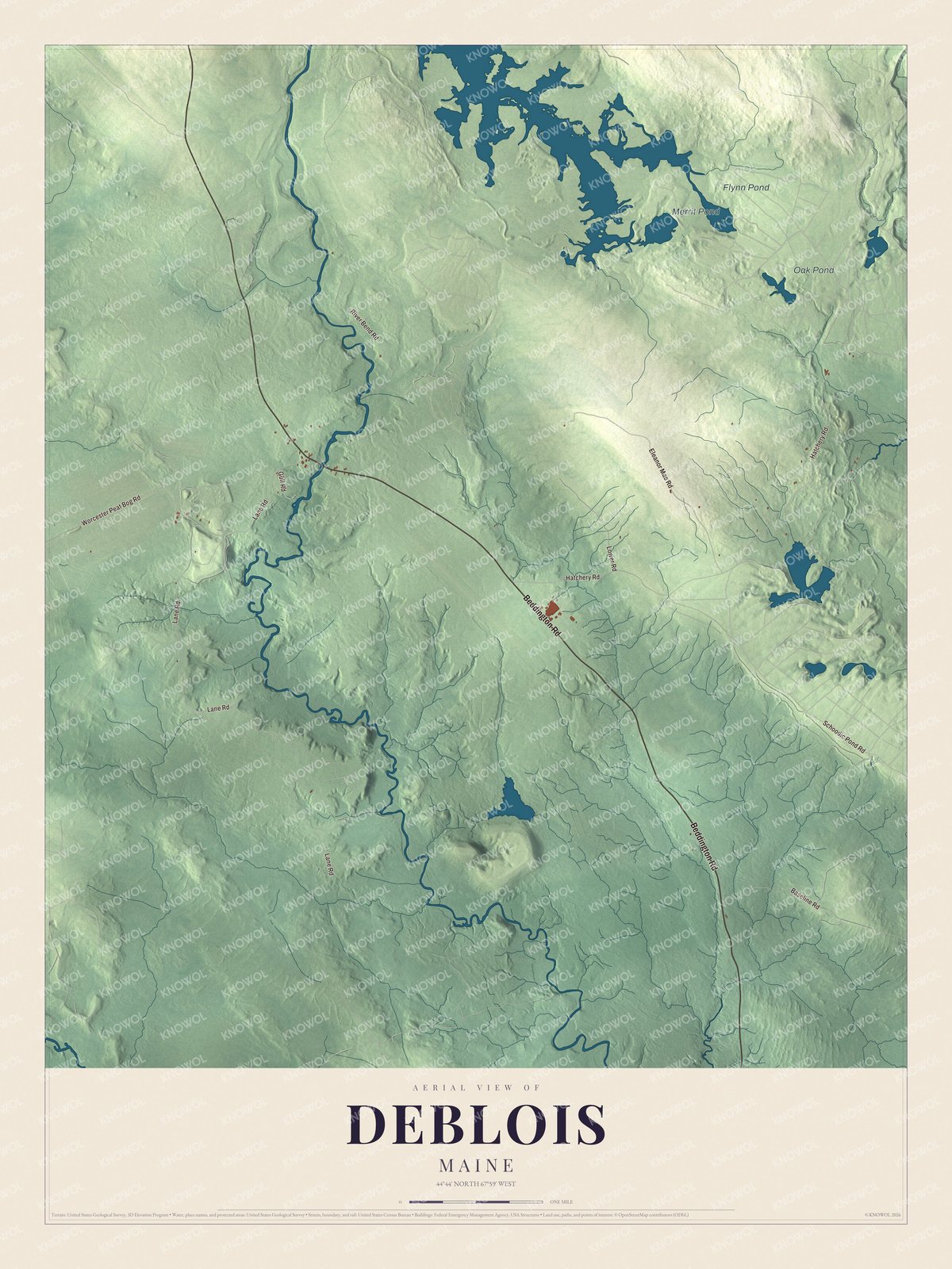 Map of Deblois, Maine, with Beddington Road and Schoodic Pond Road
