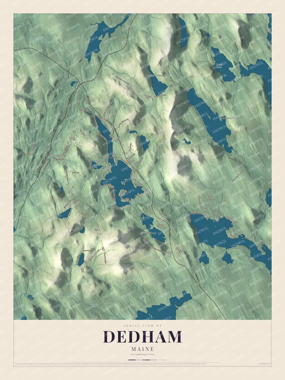 Map of Dedham, Maine, with Phillips Lake and Lucerne-in-Maine